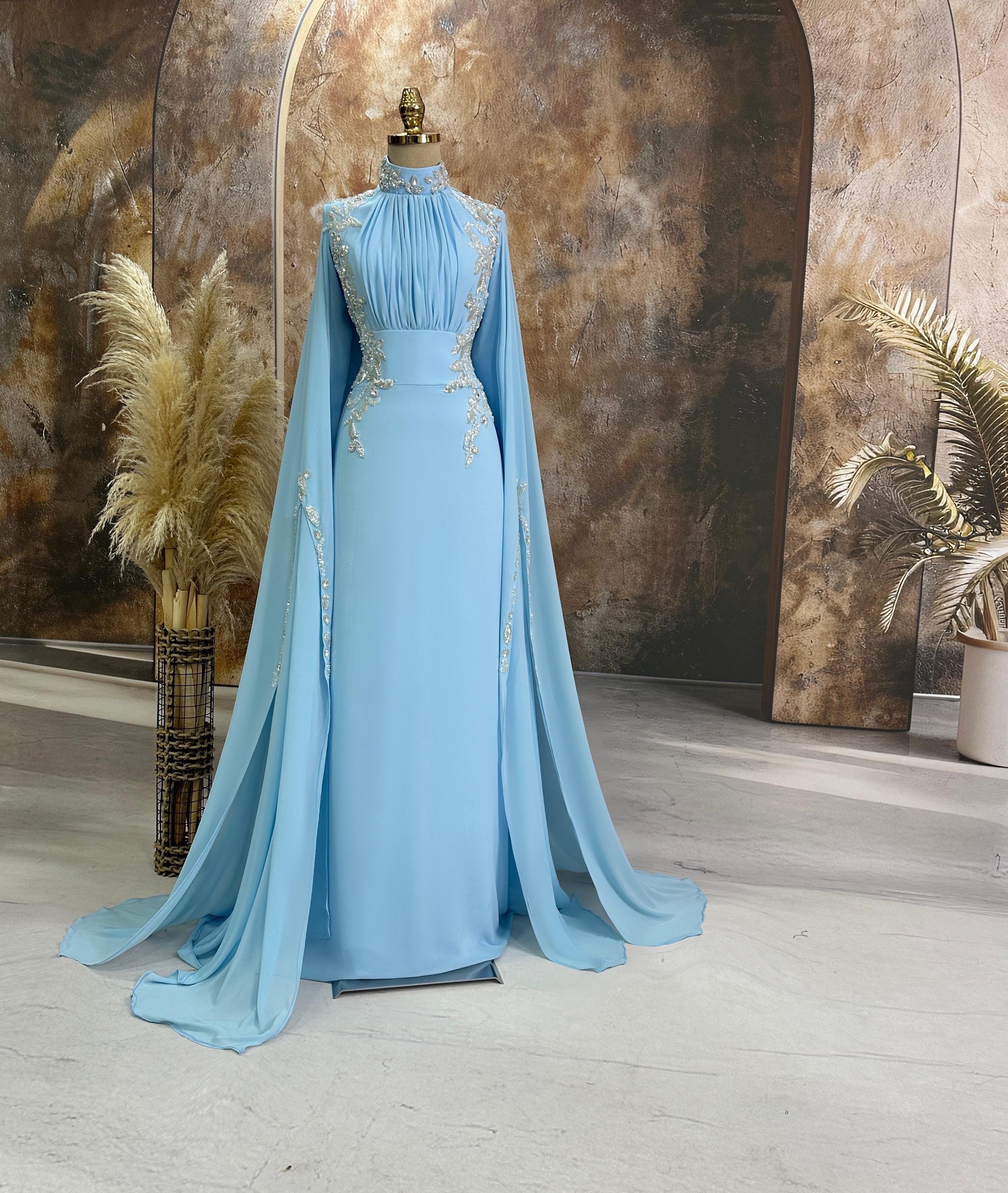 Handmade Pink İslamic Bridal Gown Dress for Wedding Engagement Henna Night İslamic Dress Hijab Dress Night İslamic Dress EU Size 38