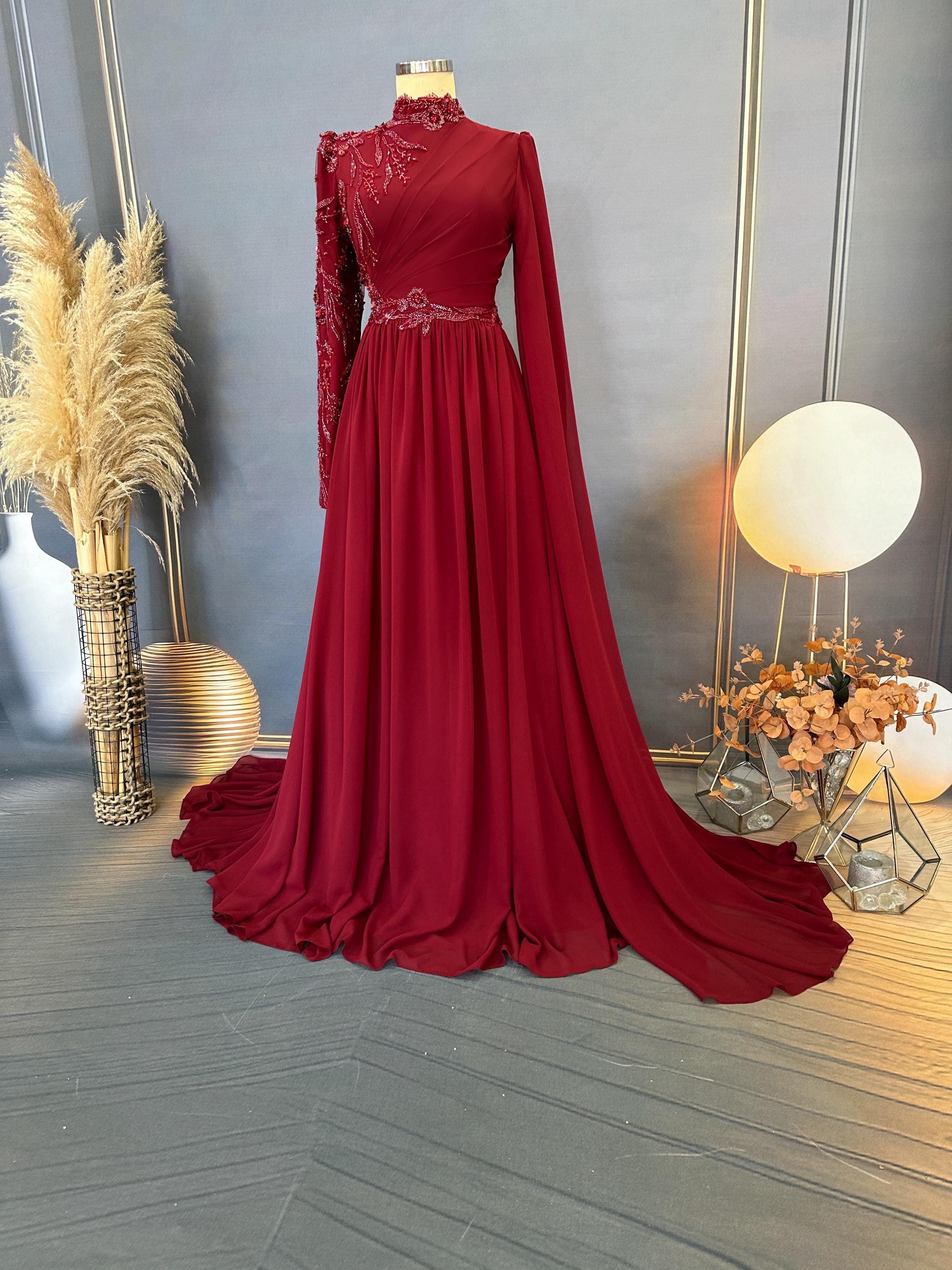 Sparkling Evening Dress Hijab Evening Dress Models Green, Blue Color Evening Dress İslamic Evening Dresses Engagement Dress