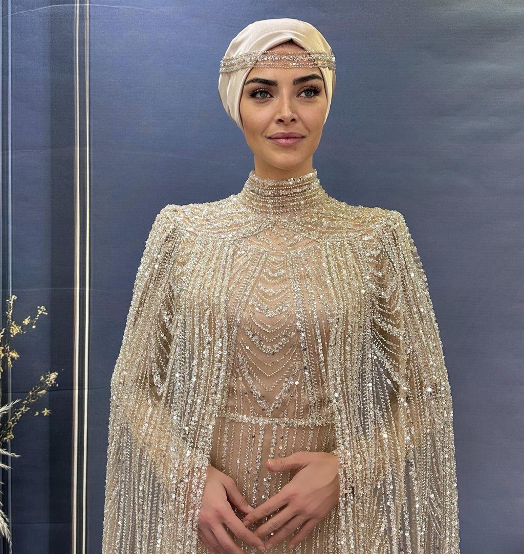 Sparkling Evening Dress Hijab Evening Dress Models White Color Evening Dress İslamic Evening Dresses Engagement Dress