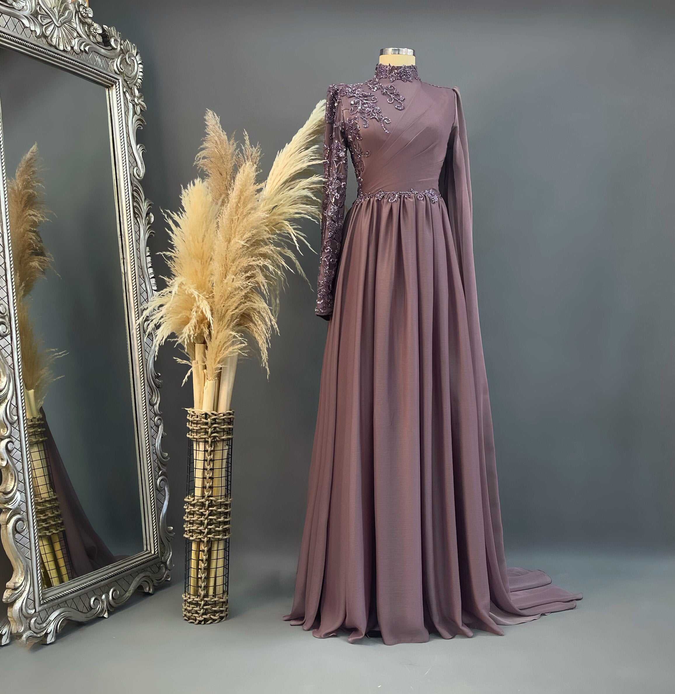 Sparkling Evening Dress Hijab Evening Dress Models Green, Blue Color Evening Dress İslamic Evening Dresses Engagement Dress