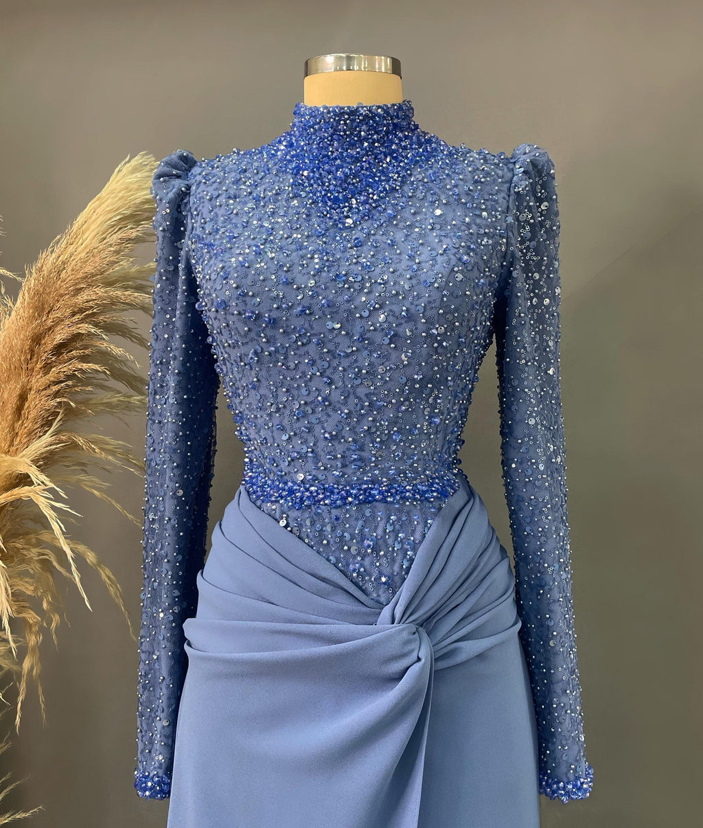 Elegant Hijab Evening Dress – Sparkling Green Islamic Formal Gown for Engagement