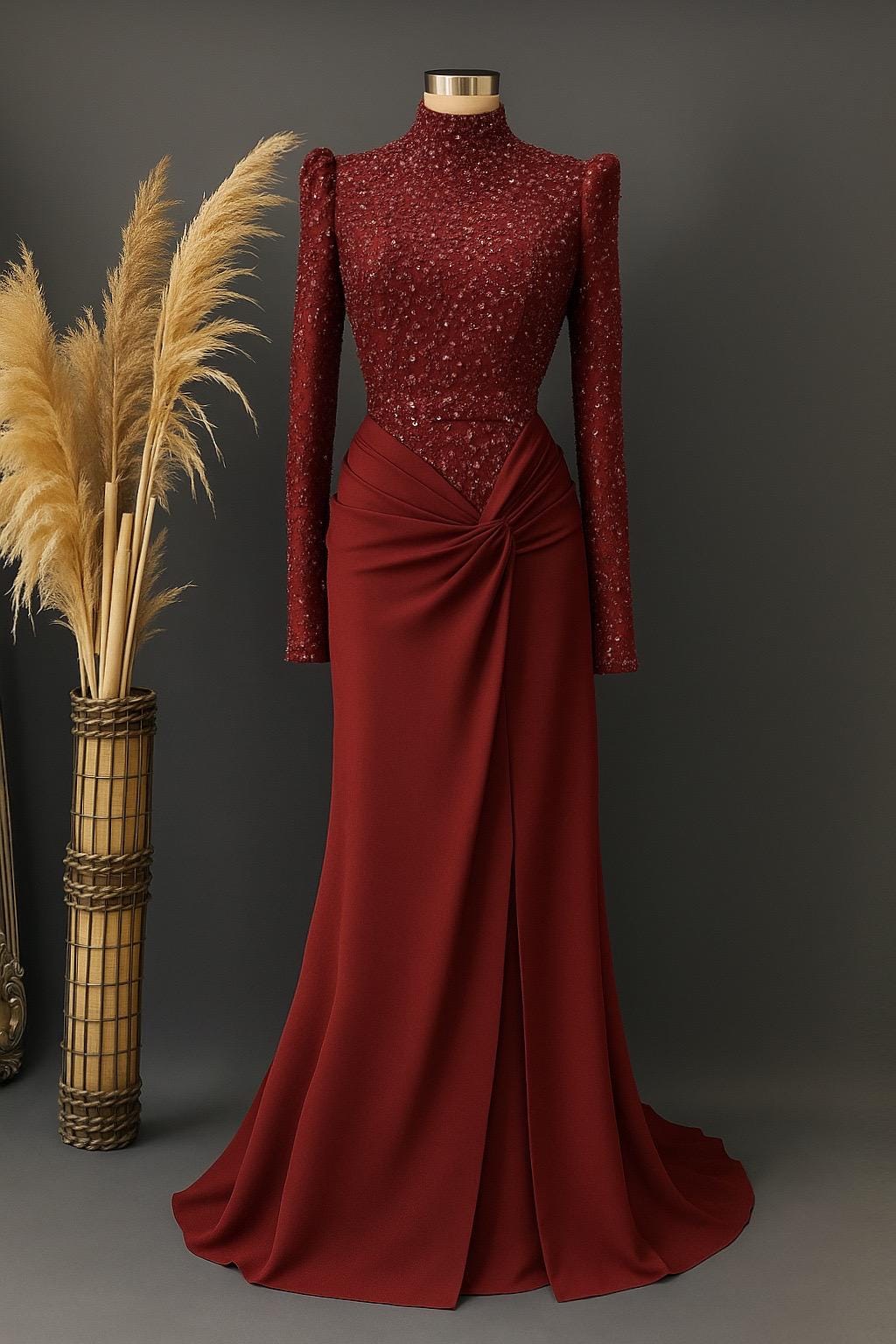 Elegant Hijab Evening Dress – Sparkling Green Islamic Formal Gown for Engagement