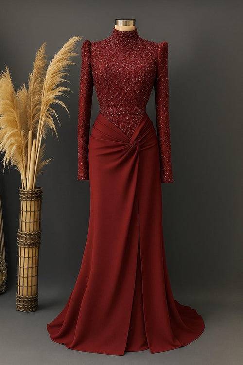 Elegant Hijab Evening Dress – Sparkling Green Islamic Formal Gown for Engagement