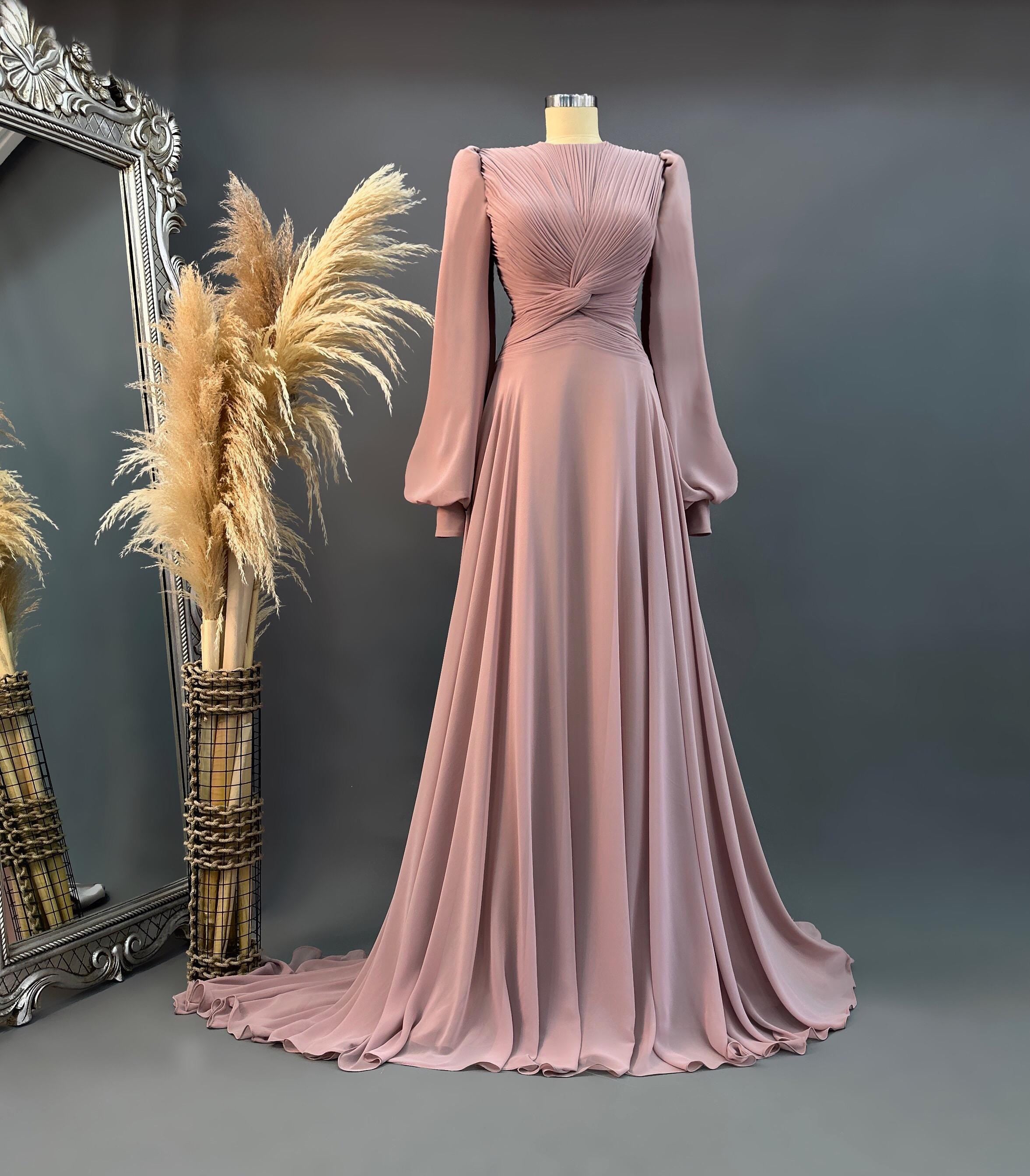 Handmade Bridal Gown Dress for Wedding Engagement Henna Night İslamic Dress Hijab Dress Blue Night Blue Dark Blue İslamic Dress EU Size 38