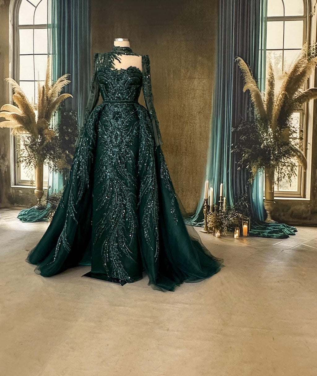 Handmade Bridal Gown Dress for Wedding Engagement Henna Night İslamic Dress Hijab Dress Blue Night Blue Dark Blue İslamic Dress