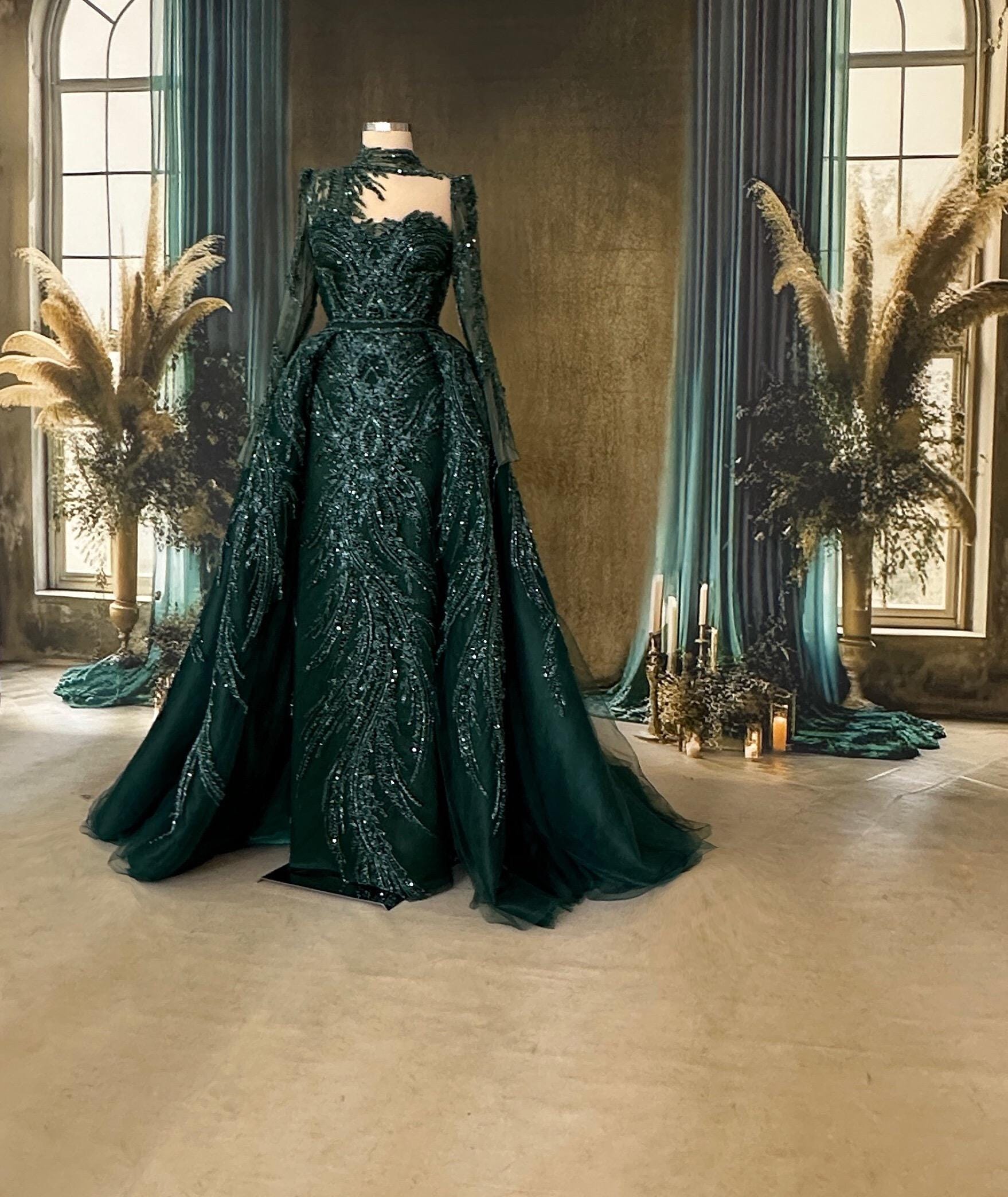 Handmade Bridal Gown Dress for Wedding Engagement Henna Night İslamic Dress Hijab Dress Blue Night Blue Dark Blue İslamic Dress