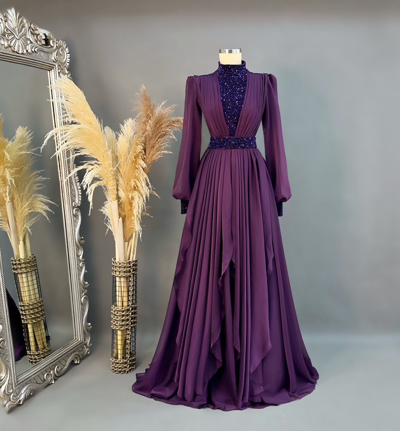 Sparkling Evening Dress Hijab Evening Dress Models Rainbow Color Evening Dress İslamic Evening Dresses Engagement Dress