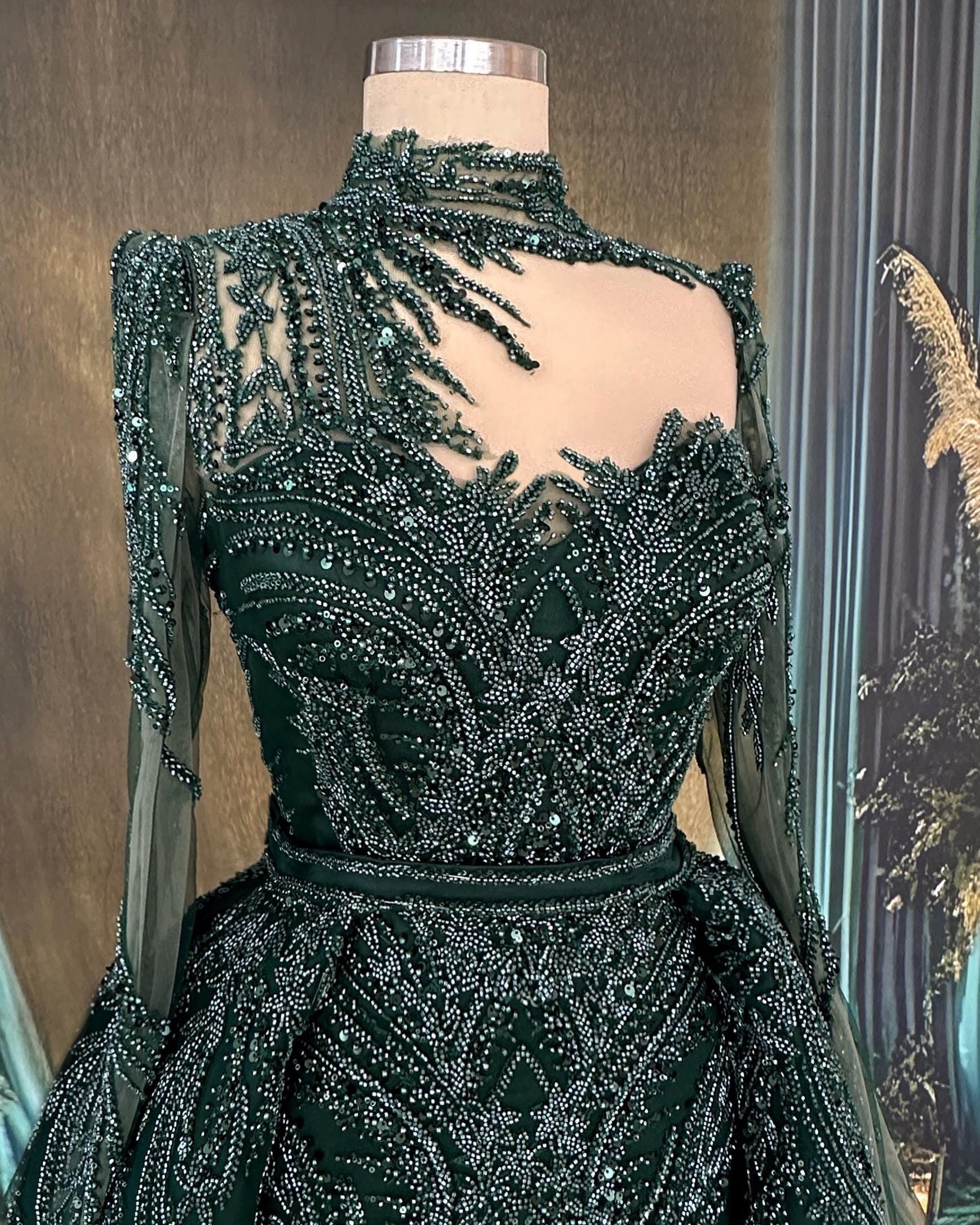 Handmade Bridal Gown Dress for Wedding Engagement Henna Night İslamic Dress Hijab Dress Blue Night Blue Dark Blue İslamic Dress