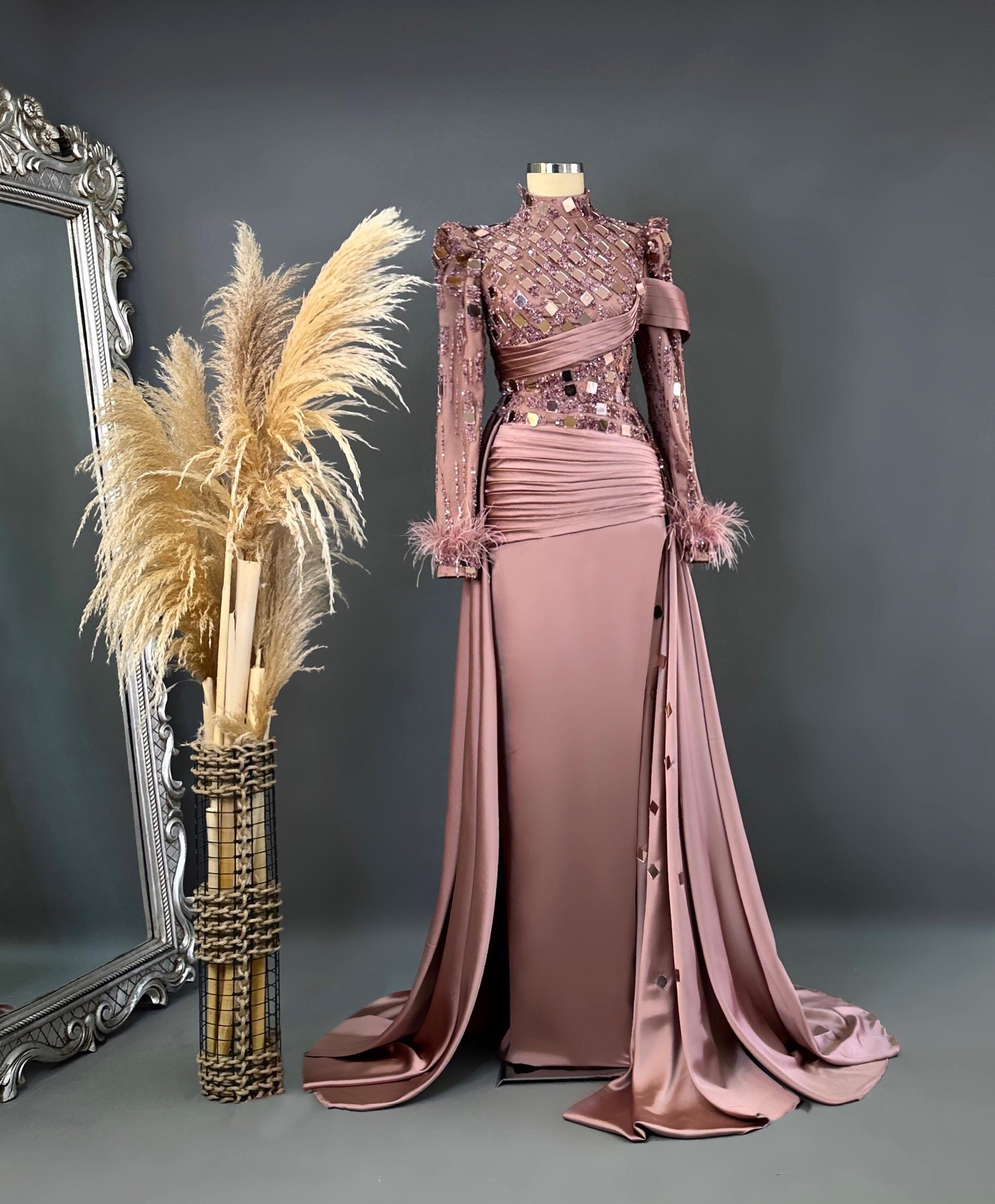 Handmade Brown Bridal Gown Dress for Wedding Engagement Henna Night İslamic Dress Hijab Dress Night İslamic Dress EU Size 38