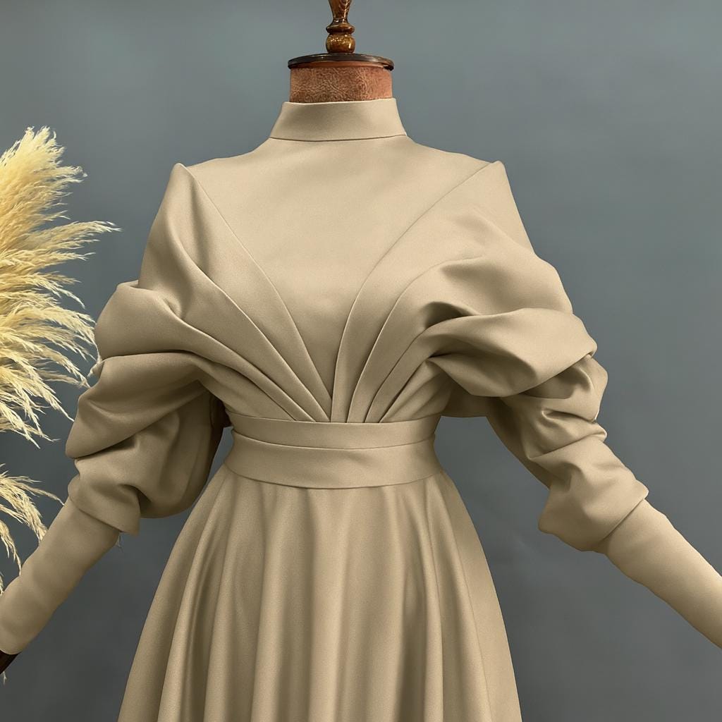 Luxury Islamic Evening Dress – Bright Brown Hijab Engagement Gown with Sparkling Detailing