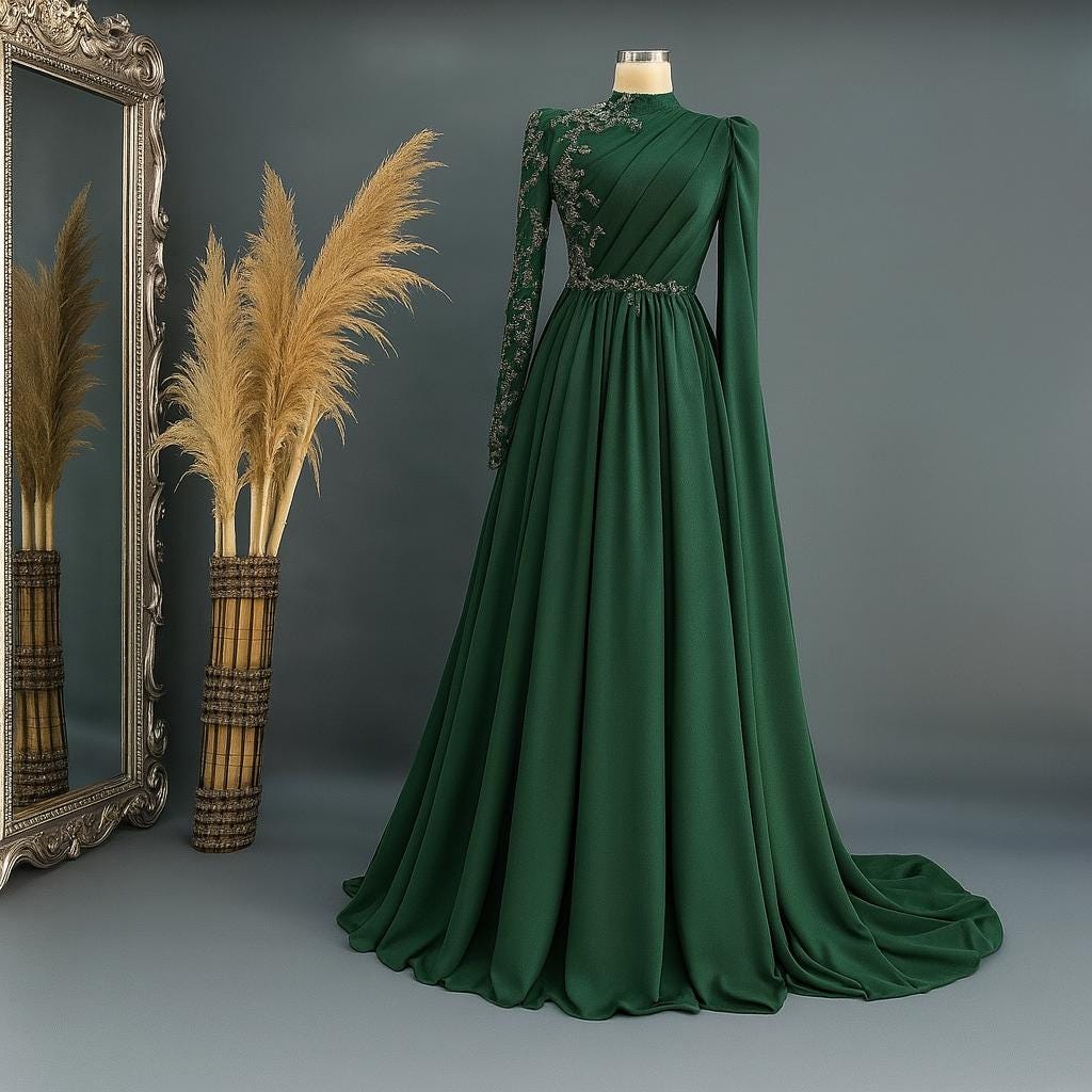 Luxury Islamic Evening Dress – Blue Hijab Engagement Gown with Sparkling Detailing