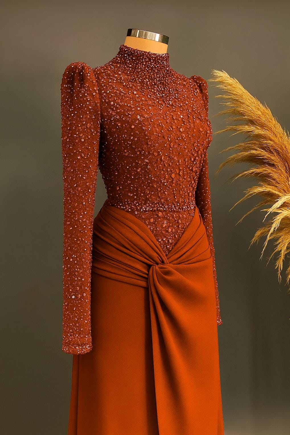 Elegant Hijab Evening Dress – Sparkling Green Islamic Formal Gown for Engagement