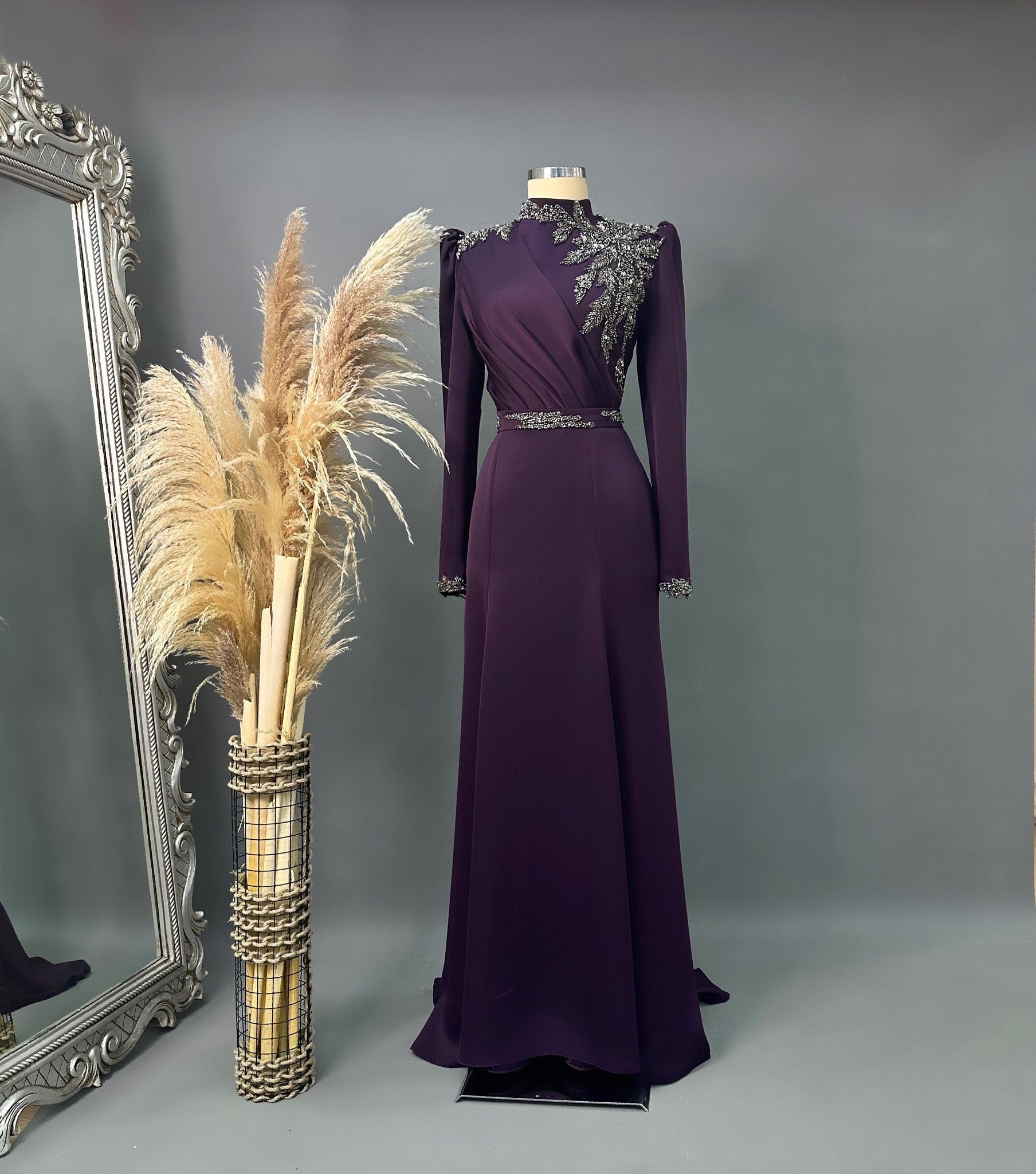 Sparkling Evening Dress Hijab Evening Dress Models Purple and Red Color Evening Dress İslamic Evening Dresses Engagement Dress