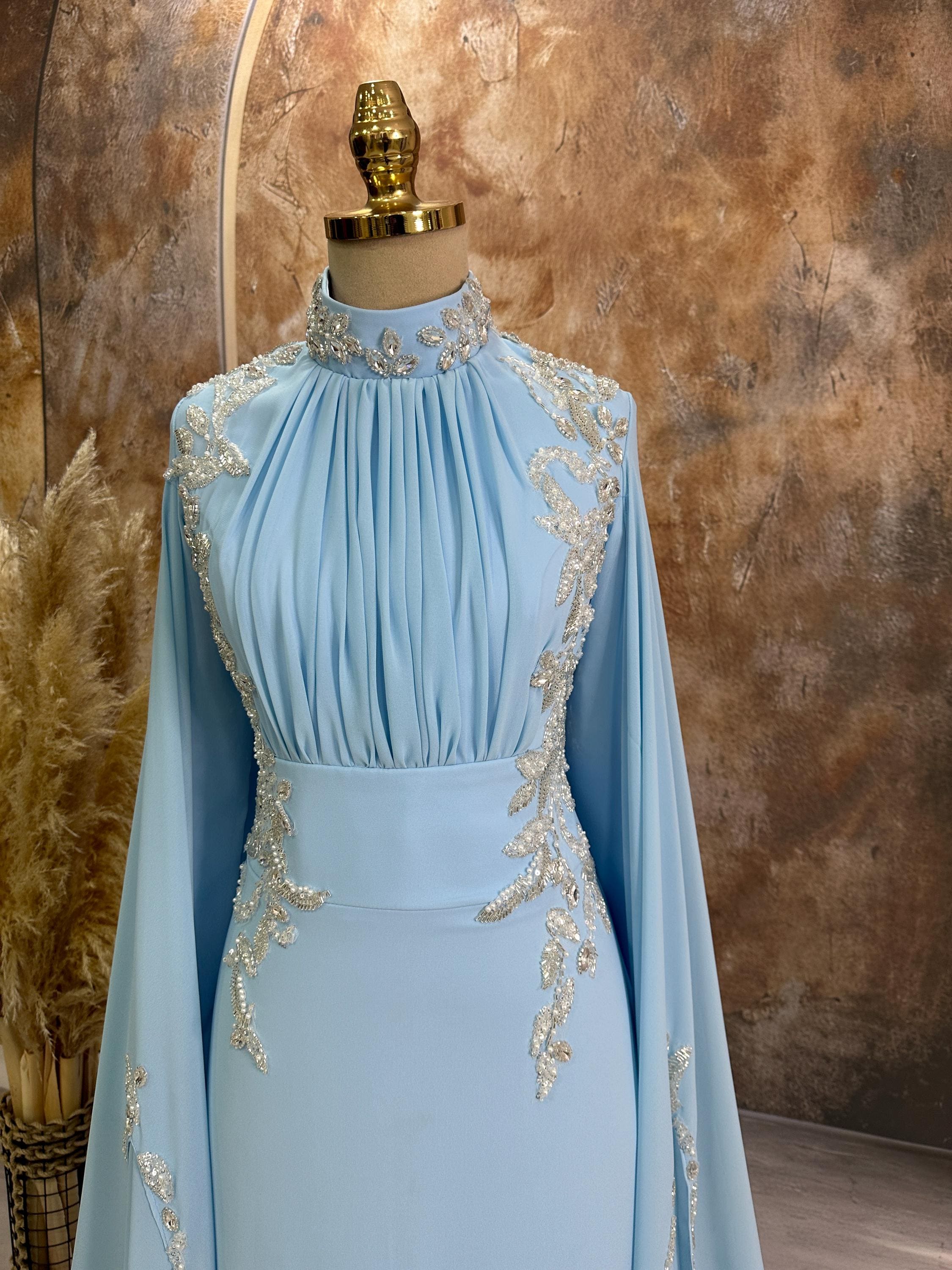 Handmade Pink İslamic Bridal Gown Dress for Wedding Engagement Henna Night İslamic Dress Hijab Dress Night İslamic Dress EU Size 38