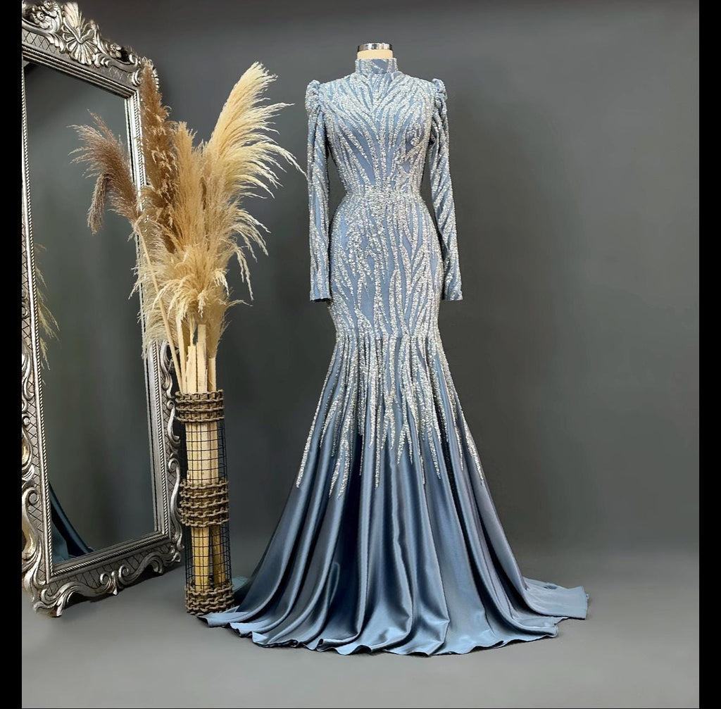 Handmade Bridal Gown Dress for Wedding Engagement Night Dress Dress Blue Night EU Size 36