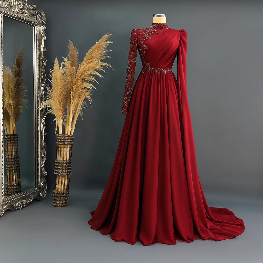 Luxury Islamic Evening Dress – Blue Hijab Engagement Gown with Sparkling Detailing