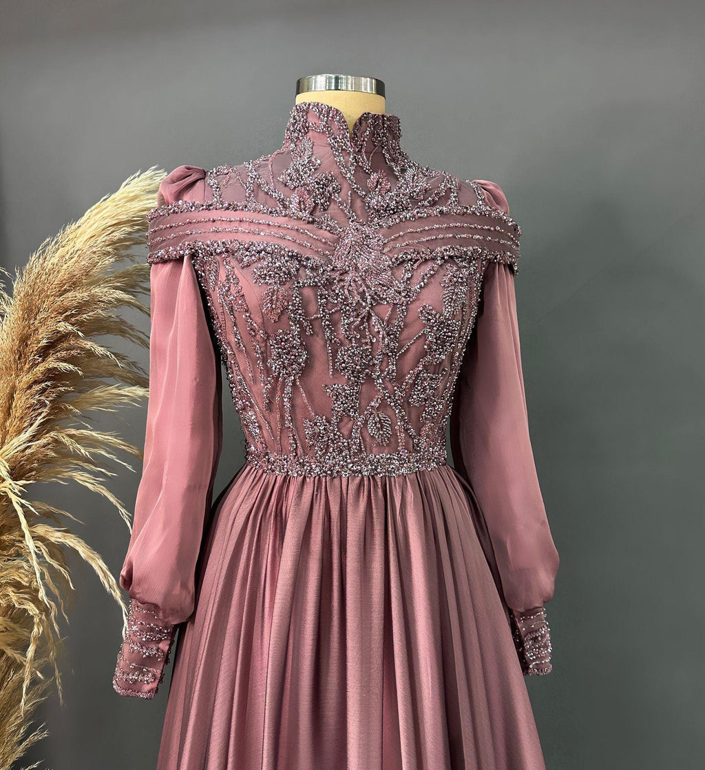 Handmade Bridal Gown Dress for Wedding Engagement Henna Night İslamic Dress Hijab Dress Pink Night Blue Dark Blue İslamic Dress EU Size 38