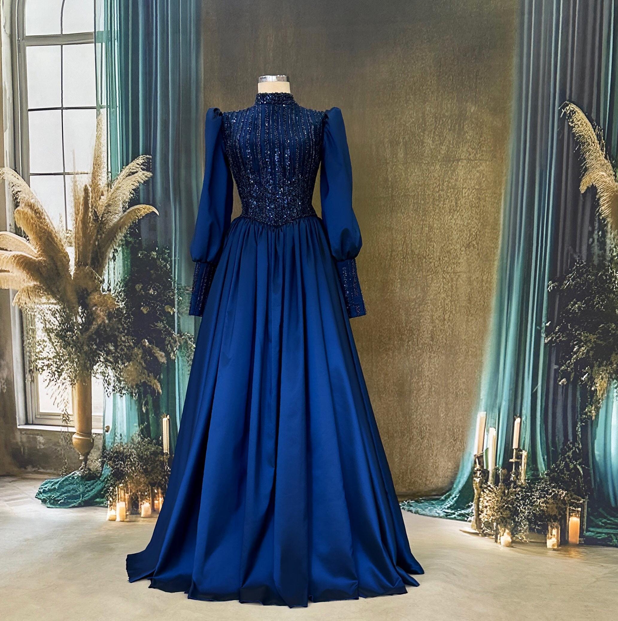 Sparkling Blue & Gold Evening Dress Models Rainbow Color - Engagement, Wedding Dress