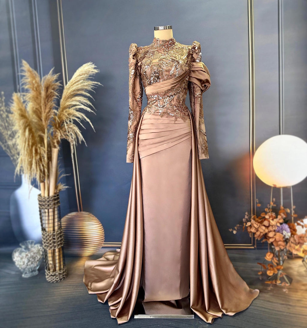 Handmade Brown Bridal Gown Dress for Wedding Engagement Henna Night İslamic Dress Hijab Dress Night İslamic Dress EU Size 38