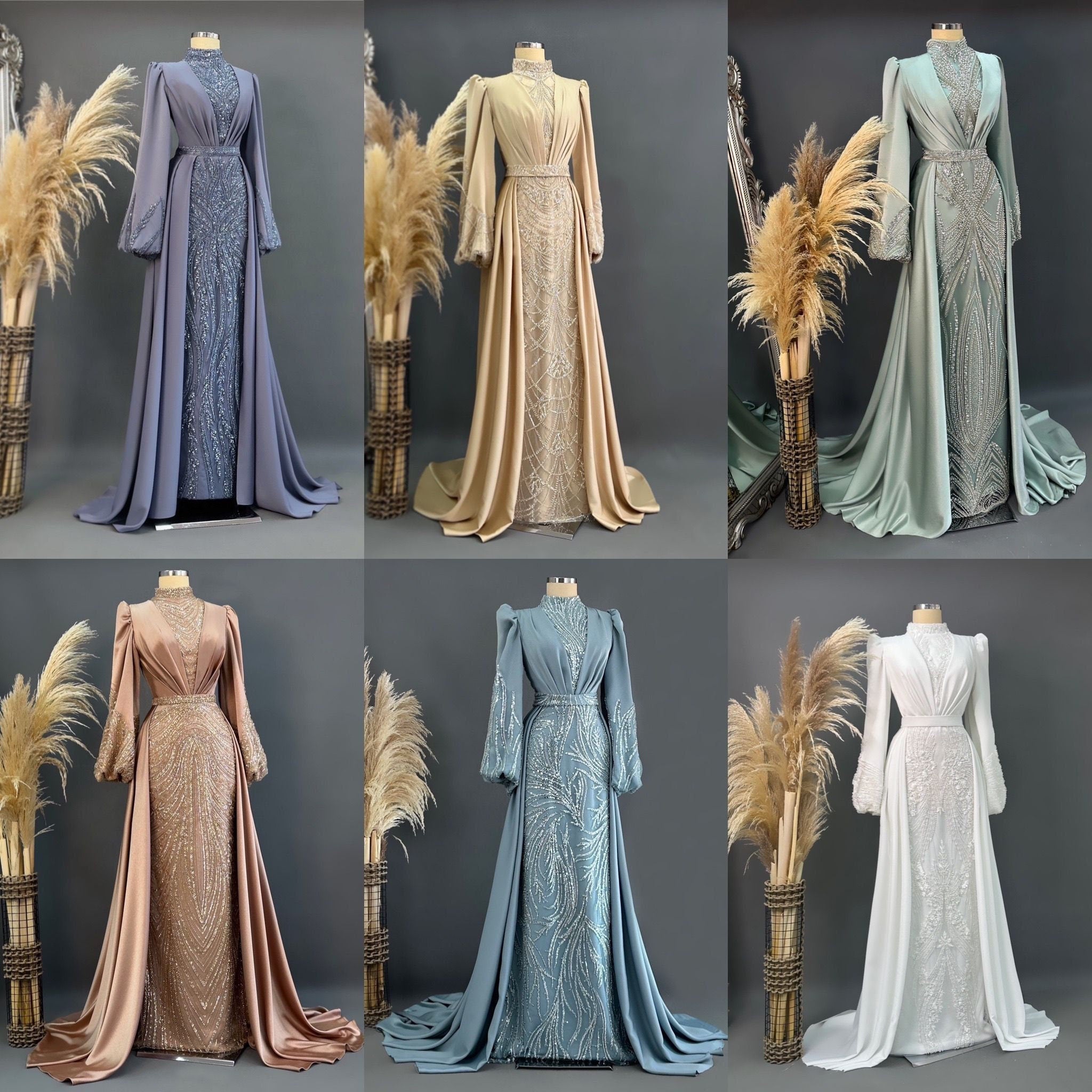 Sparkling Evening Dress Hijab Evening Dress Models Gold, Purple, Green, White Color Evening Dress İslamic Evening Dresses Engagement Dress