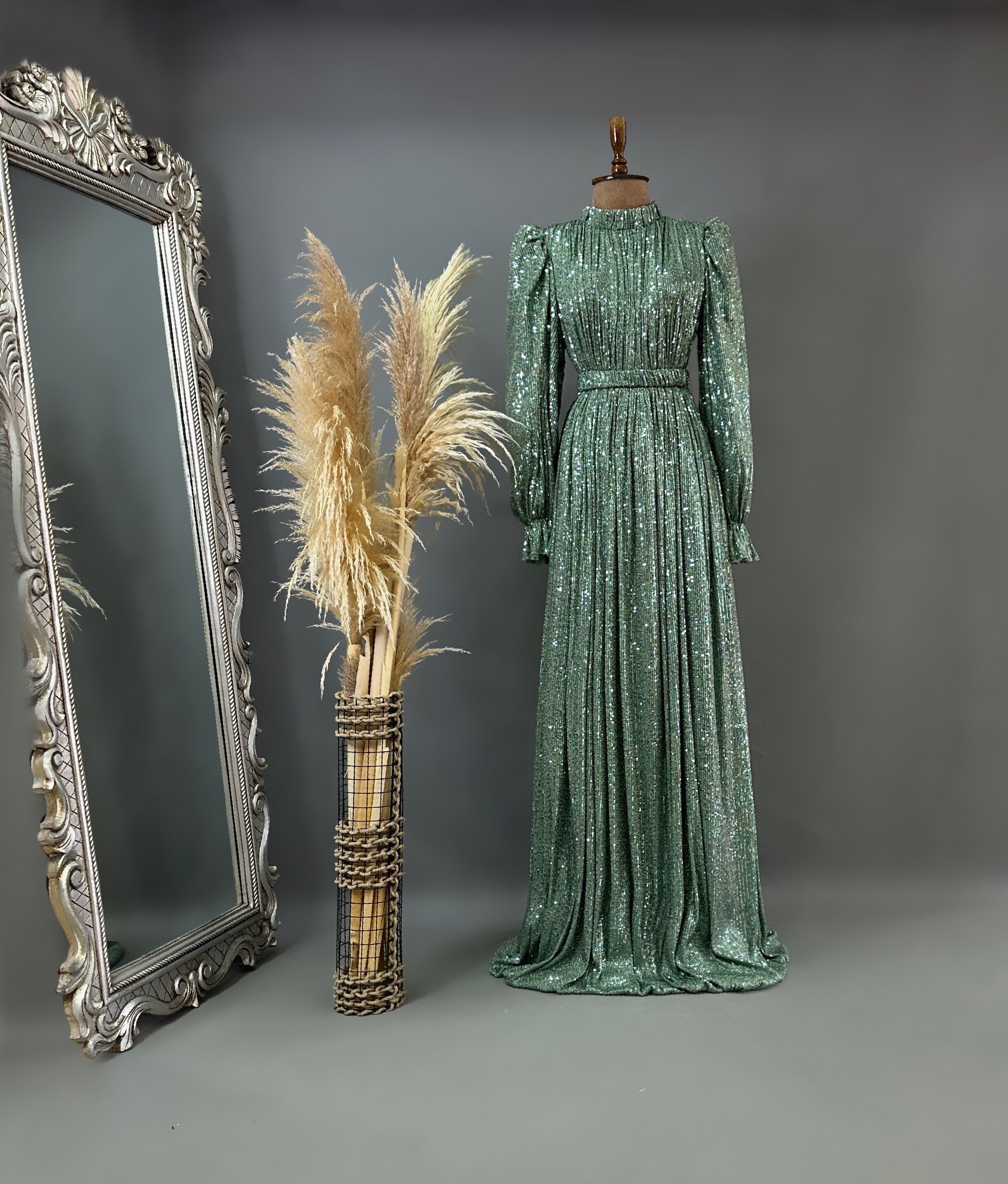 Sparkling Evening Dress Hijab Evening Dress Models Gold Color Evening Dress İslamic Evening Dresses Engagement Dress