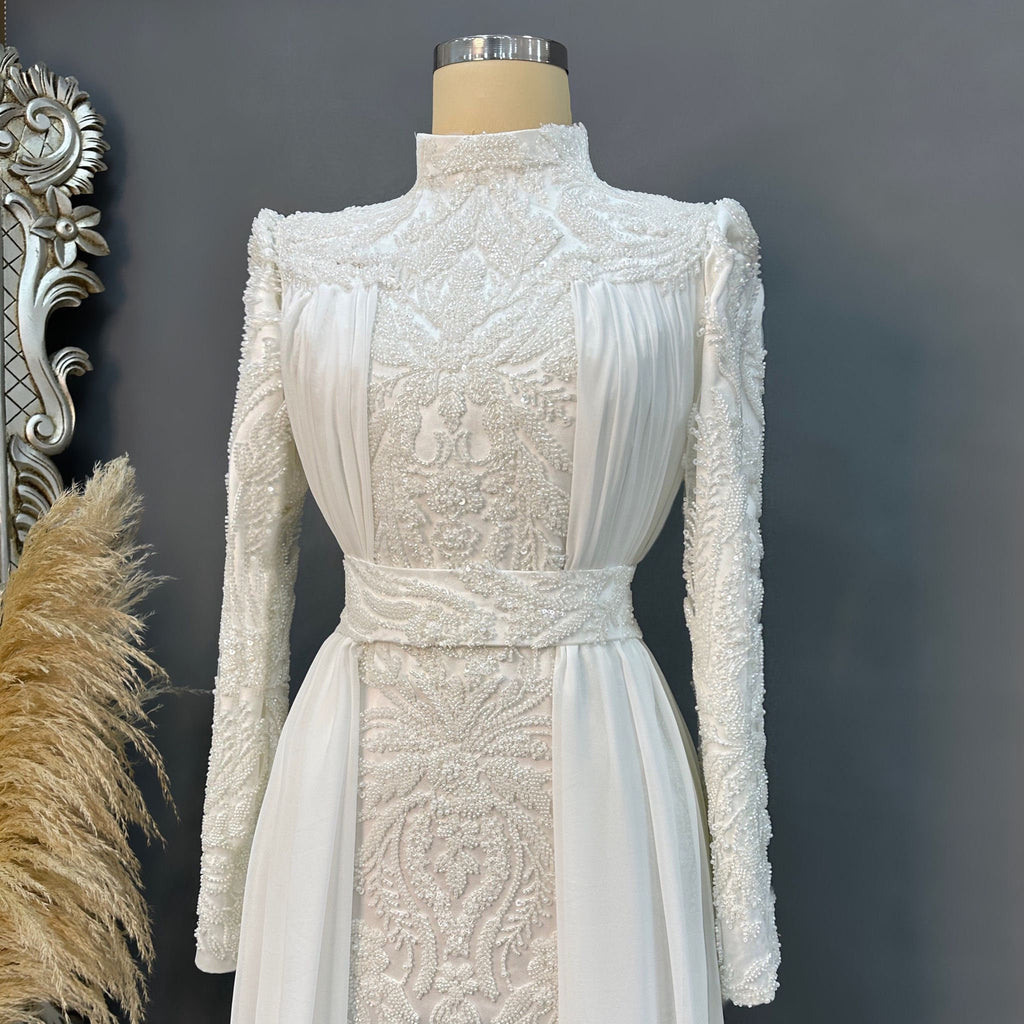 Sparkling Evening Dress Hijab Evening Dress Models White Color Evening Dress İslamic Evening Dresses Engagement Dress