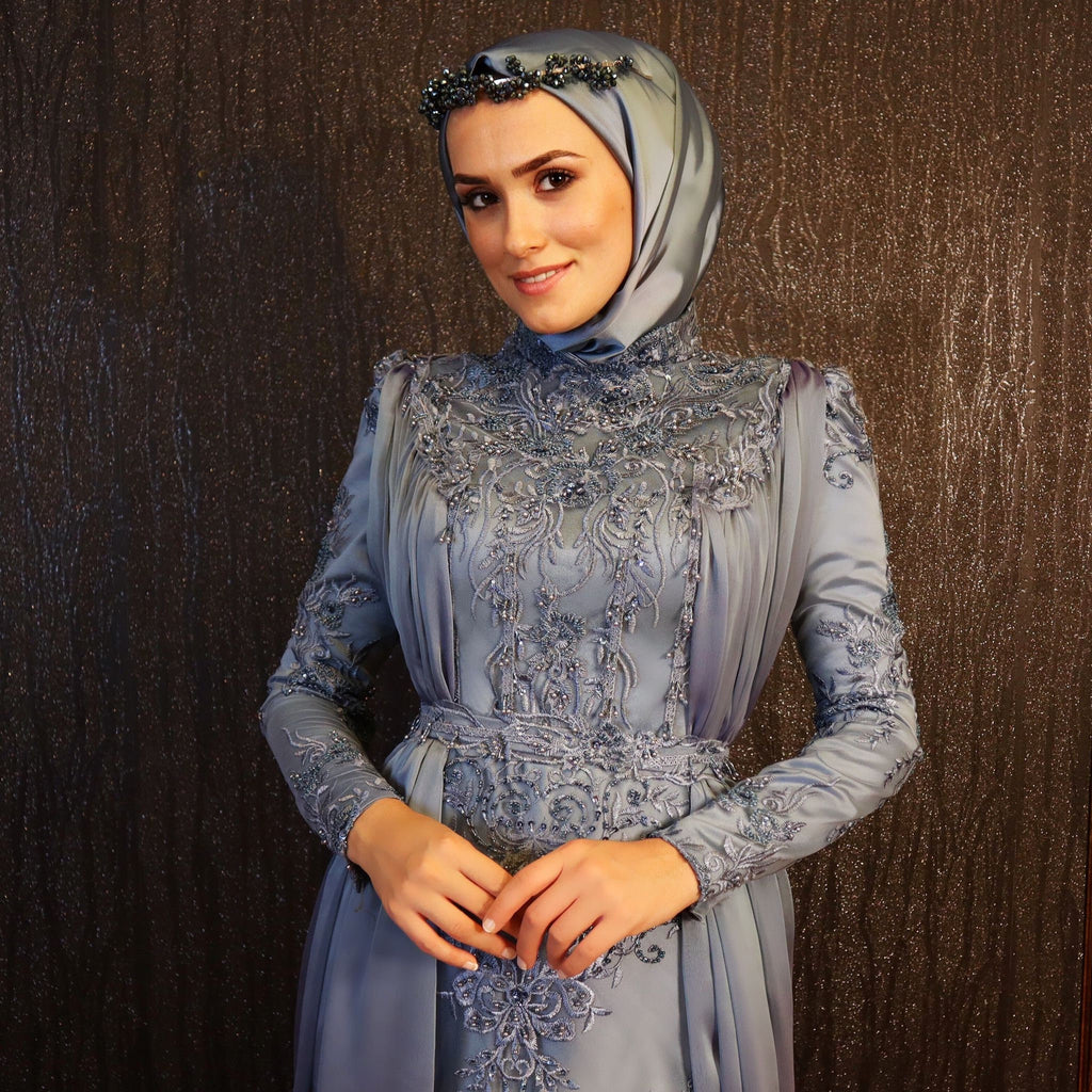 Sparkling Evening Dress Hijab Evening Dress Models White Color Evening Dress İslamic Evening Dresses Engagement Dress
