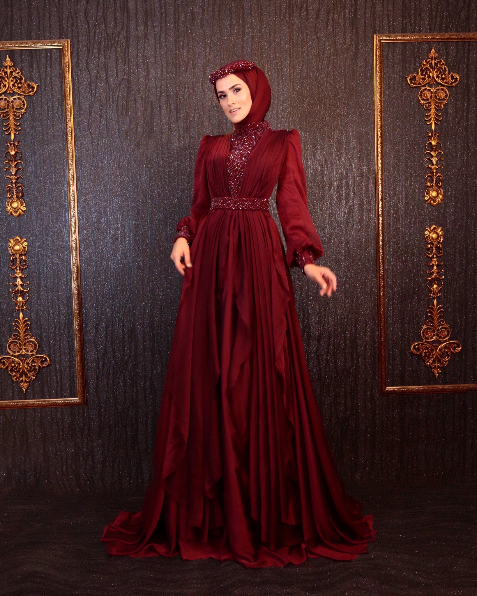 Sparkling Evening Dress Hijab Evening Dress Models Rainbow Color Evening Dress İslamic Evening Dresses Engagement Dress