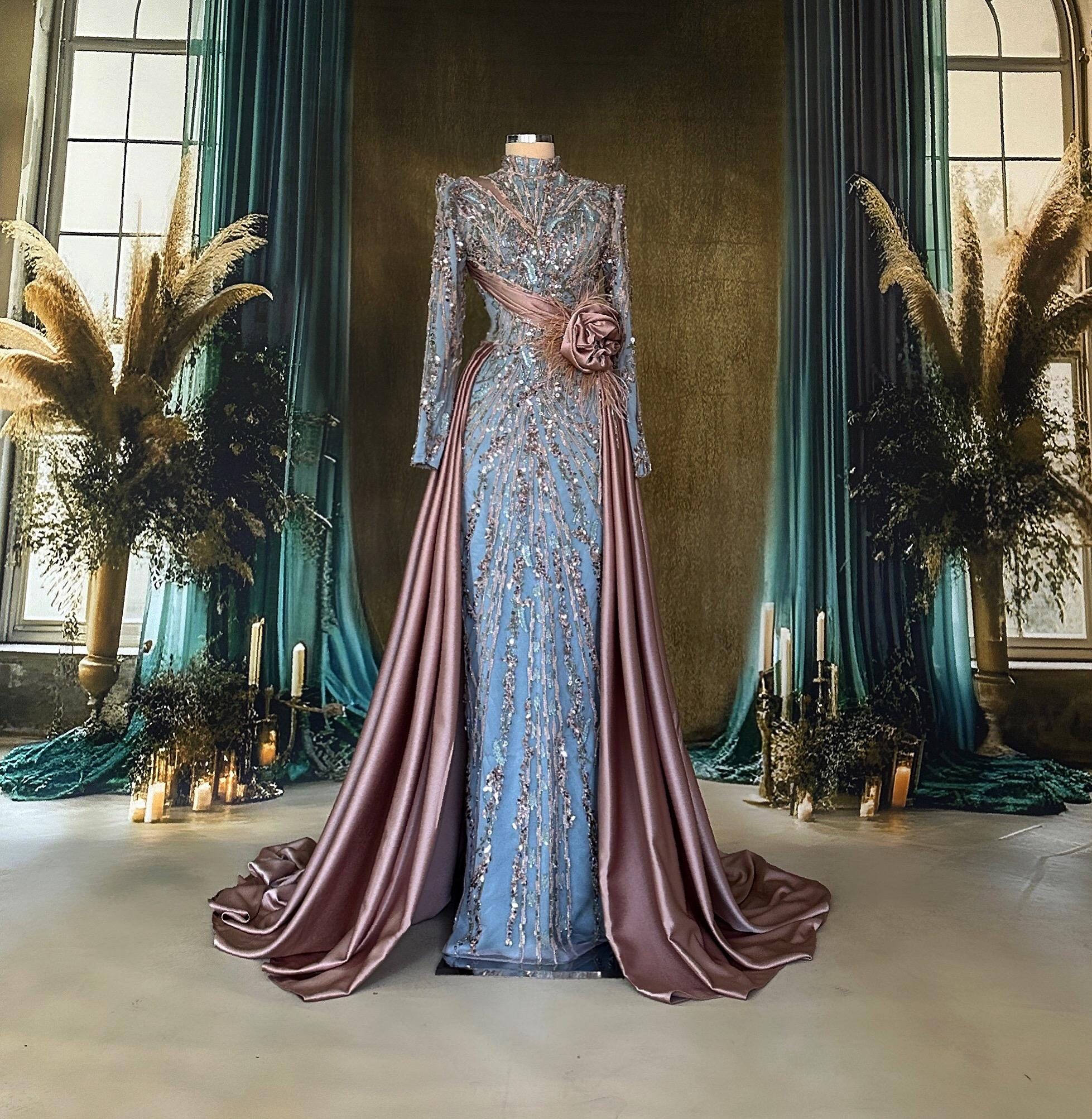 Sparkling Blue Evening Dress Models Blue Color Evening Dress Evening Dresses Engagement, Wedding Dress Islamic Dress