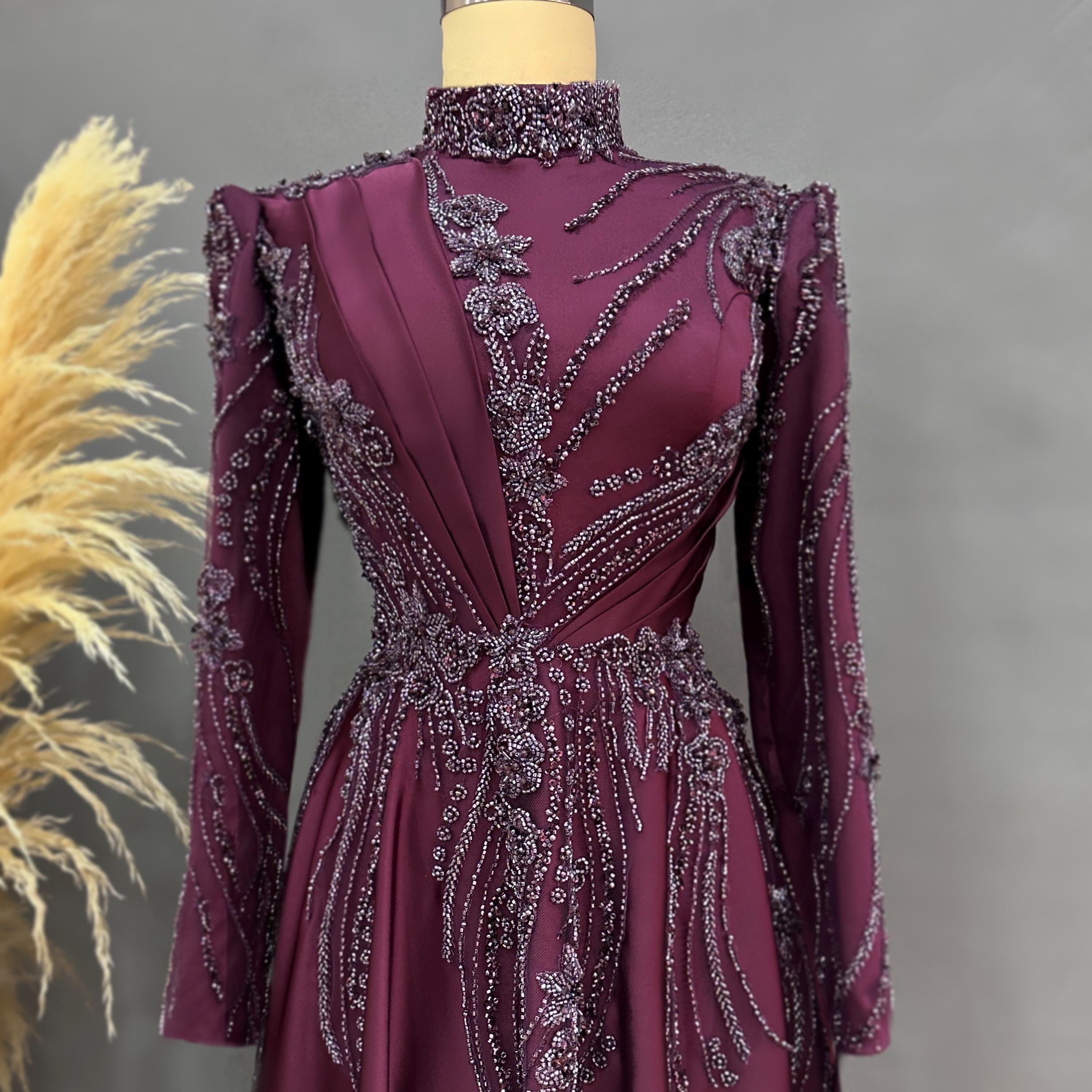 Handmade Bridal Gown Dress for Wedding Engagement Henna Night İslamic Dress Hijab Dress Pink Night Blue Dark Blue İslamic Dress EU Size 38