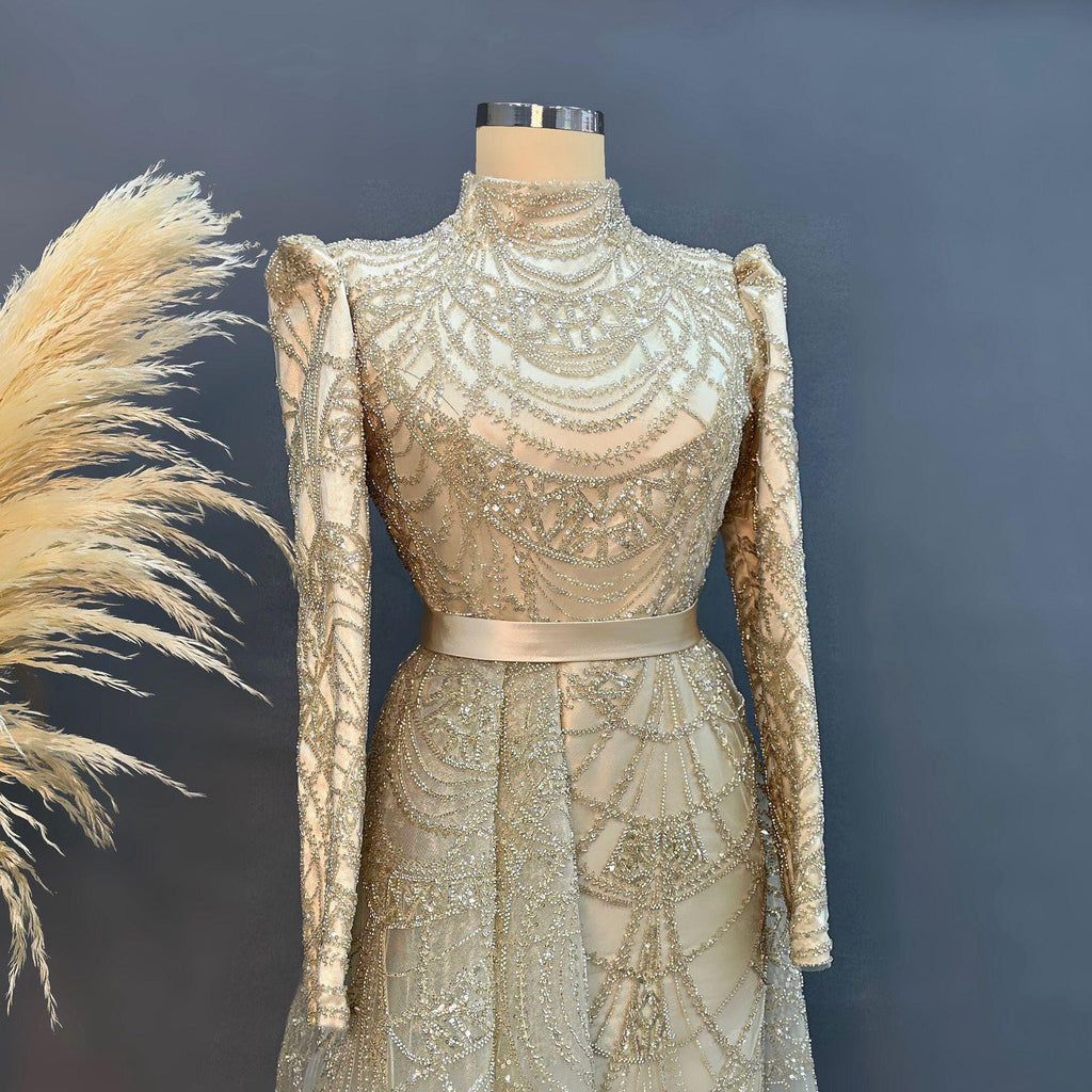 Gold Evening Dress Islamic Evening Dresses Engagement Dress, Sparkling Evening Dress Hijab Evening Dress Models
