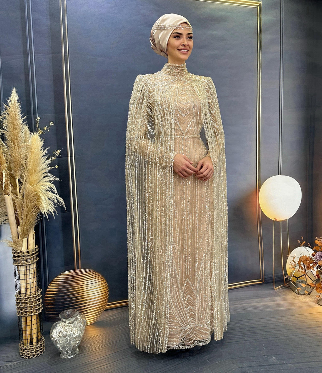 Sparkling Evening Dress Hijab Evening Dress Models White Color Evening Dress İslamic Evening Dresses Engagement Dress