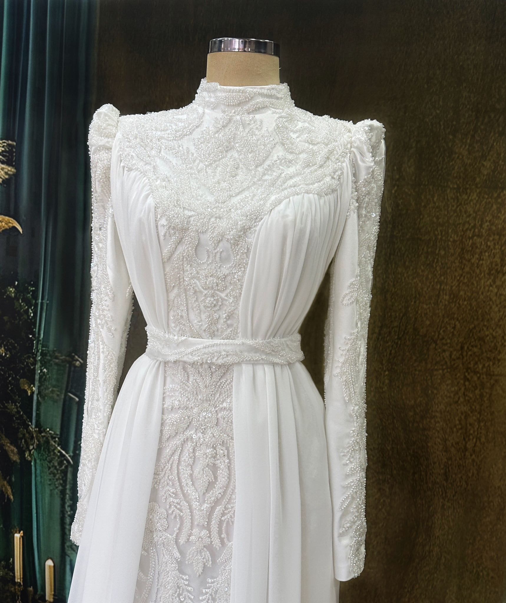 Sparkling Evening Dress Hijab Evening Dress Models White Color Evening Dress İslamic Evening Dresses Engagement Dress