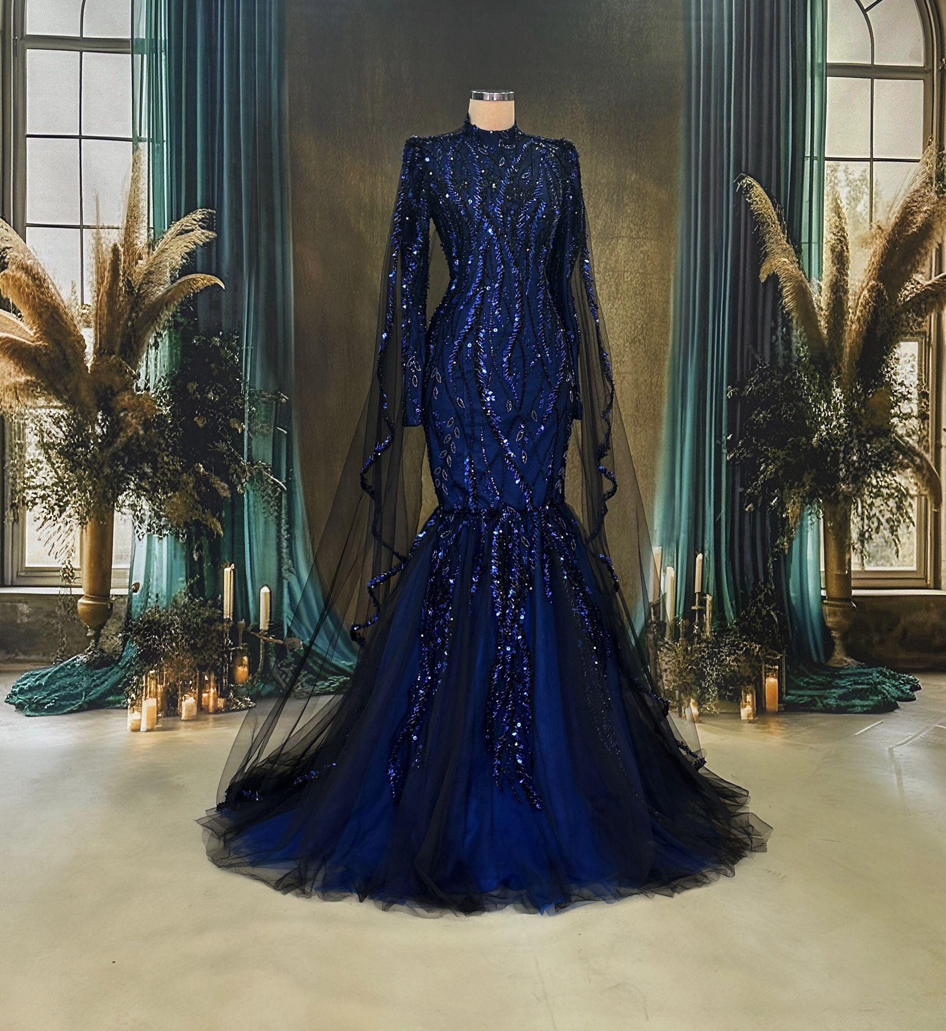 More Colors - blue and pink Sparkling Evening Dress Hijab Evening Dress Models Gray, Night Blue Color  İslamic Dresses Engagement Dress