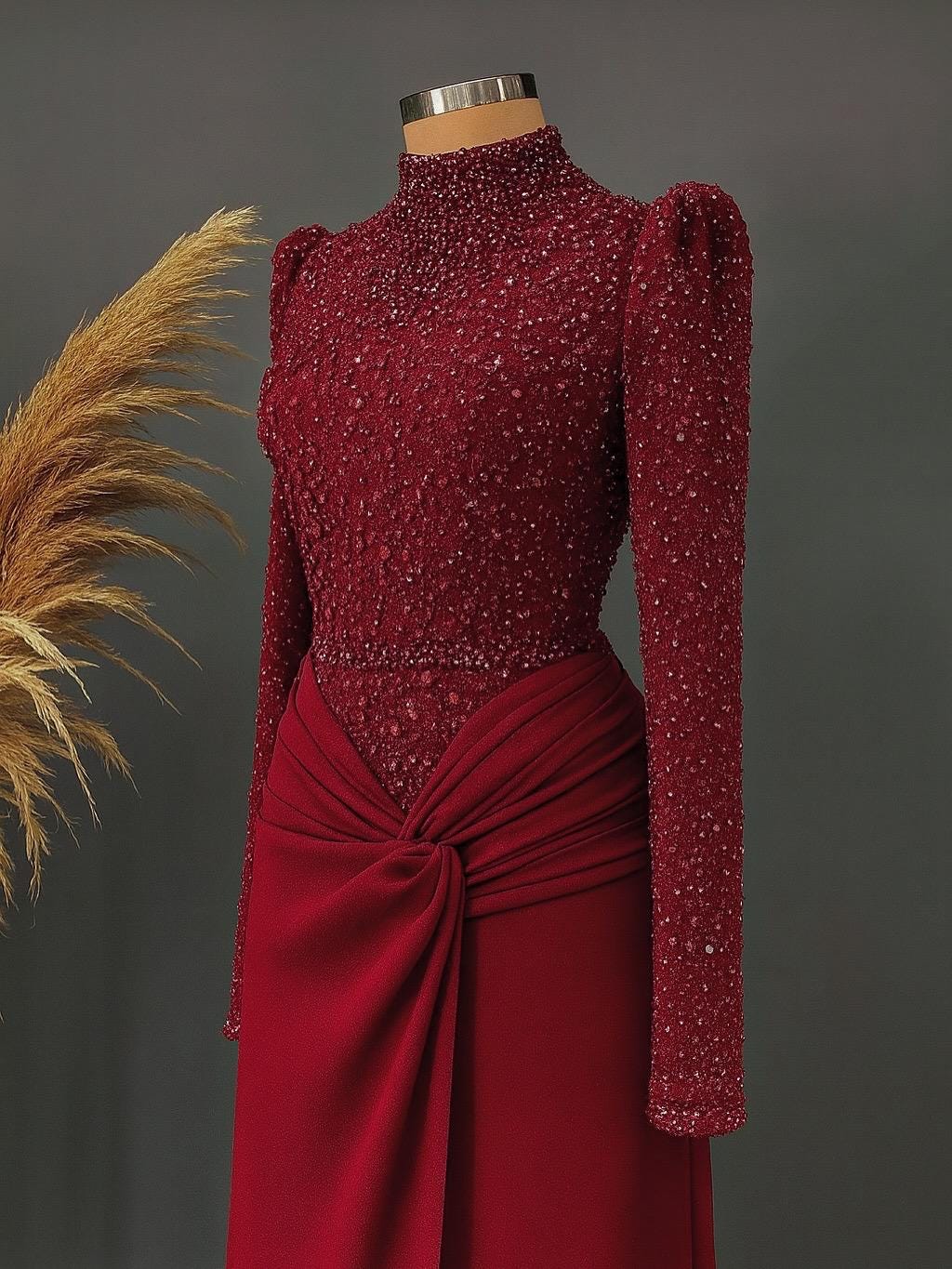 Elegant Hijab Evening Dress – Sparkling Green Islamic Formal Gown for Engagement