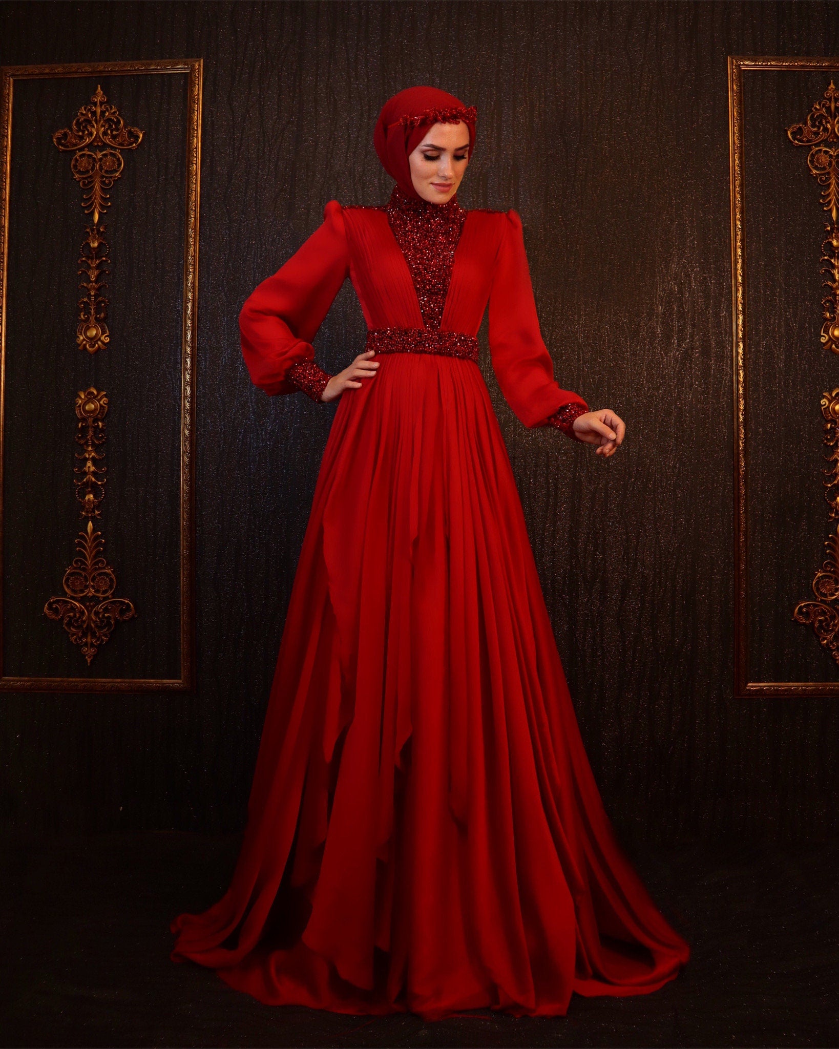 Sparkling Evening Dress Hijab Evening Dress Models Rainbow Color Evening Dress İslamic Evening Dresses Engagement Dress