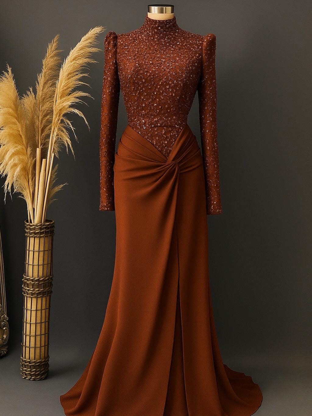 Elegant Hijab Evening Dress – Sparkling Green Islamic Formal Gown for Engagement