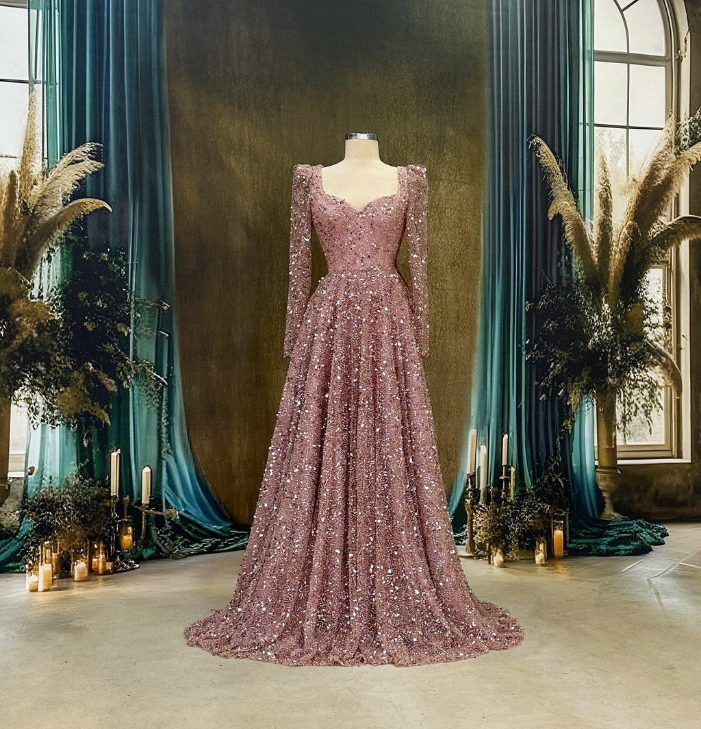 Sparkling Powder Pink Evening Dress Models Rainbow Color Evening Dress Evening Dresses Engagement, Wedding Dress
