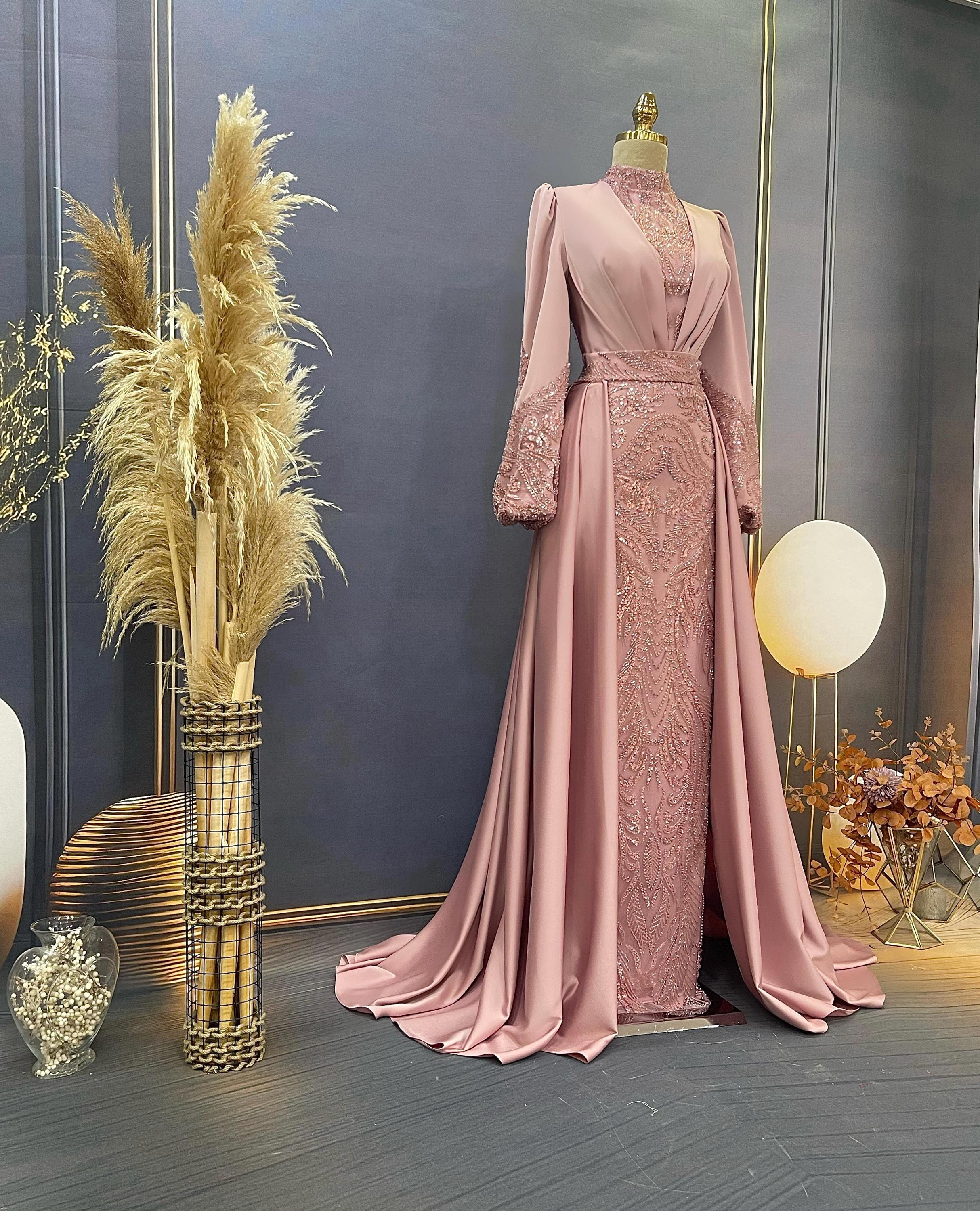 Sparkling Evening Dress Hijab Evening Dress Models Gold, Purple, Green, White Color Evening Dress İslamic Evening Dresses Engagement Dress