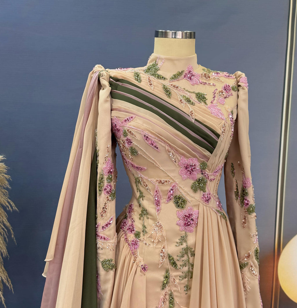 Handmade Bridal Sparkling Gown Dress for Wedding Engagement Henna Night Dress Orange Night Dress