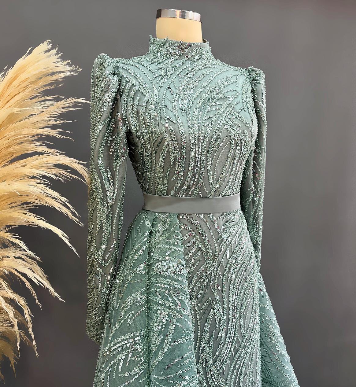 Gold Evening Dress Islamic Evening Dresses Engagement Dress, Sparkling Evening Dress Hijab Evening Dress Models