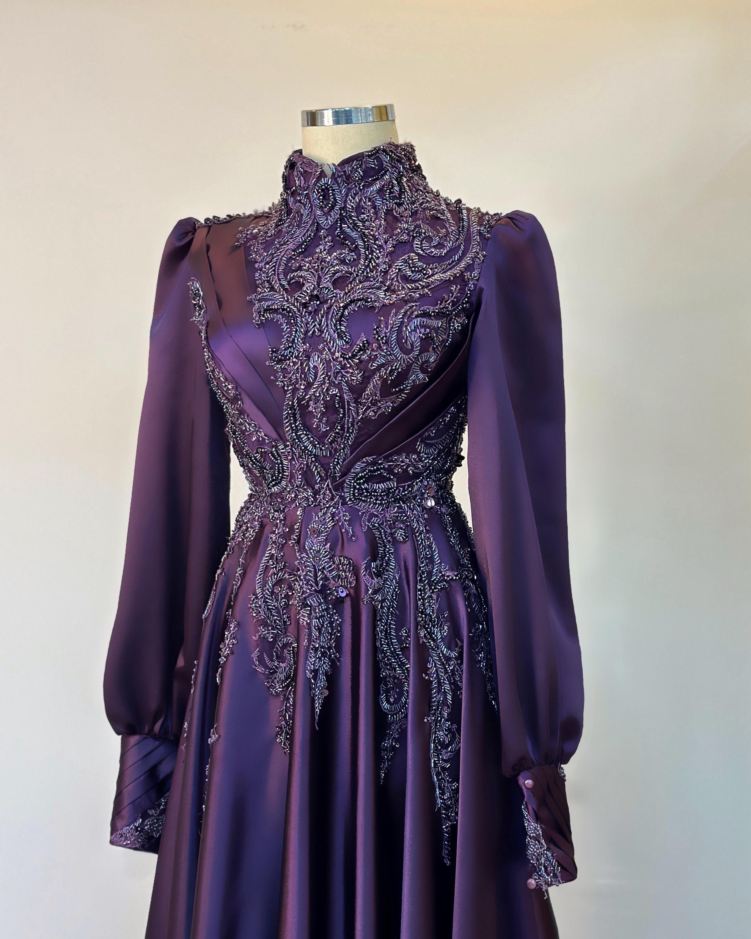 Handmade Bridal Gown Dress for Wedding Engagement Henna Night İslamic Dress Hijab Dress Pink Night Blue Dark Blue İslamic Dress EU Size 38