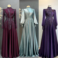 Handmade Bridal Gown Dress for Wedding Engagement Henna Night İslamic Dress Hijab Dress Pink Night Blue Dark Blue İslamic Dress EU Size 38