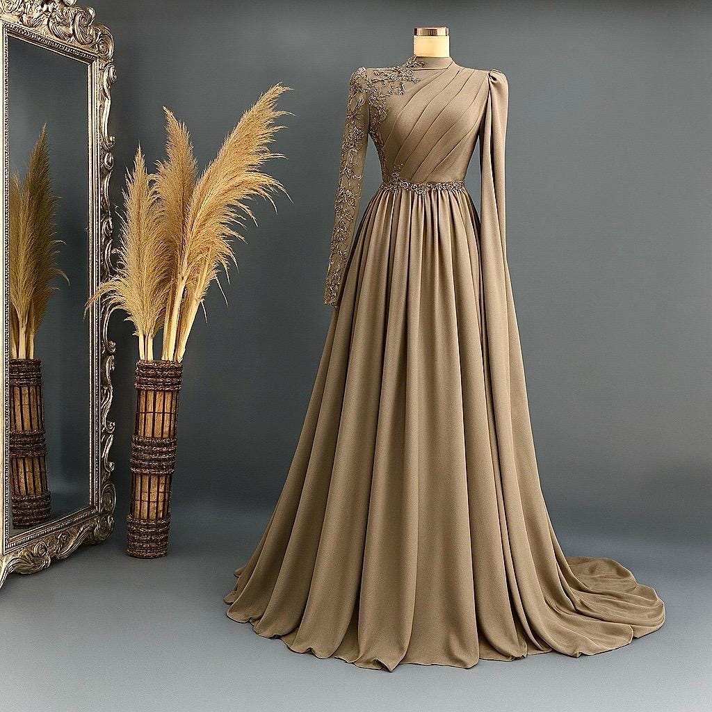 Luxury Islamic Evening Dress – Blue Hijab Engagement Gown with Sparkling Detailing