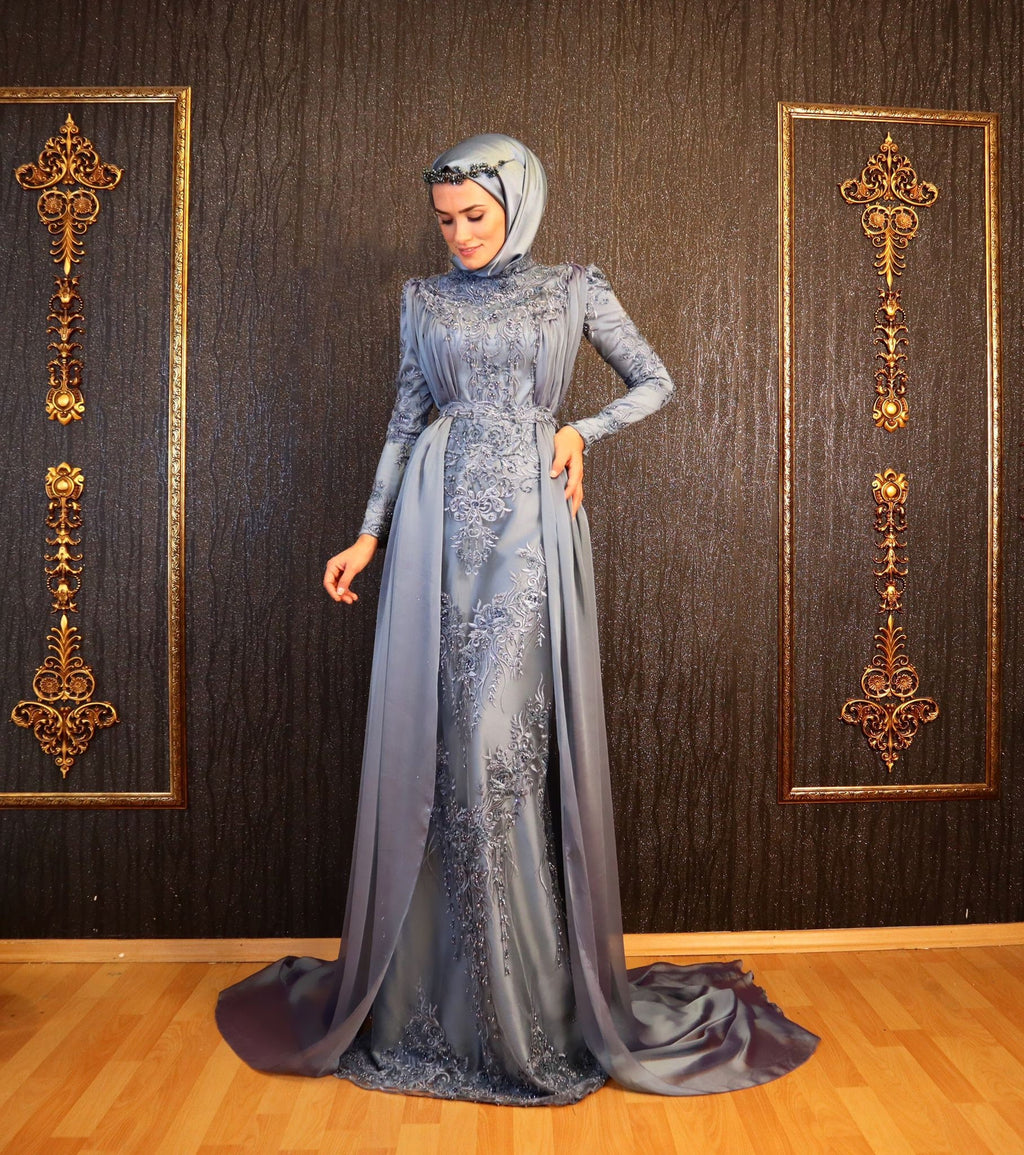 Sparkling Evening Dress Hijab Evening Dress Models White Color Evening Dress İslamic Evening Dresses Engagement Dress