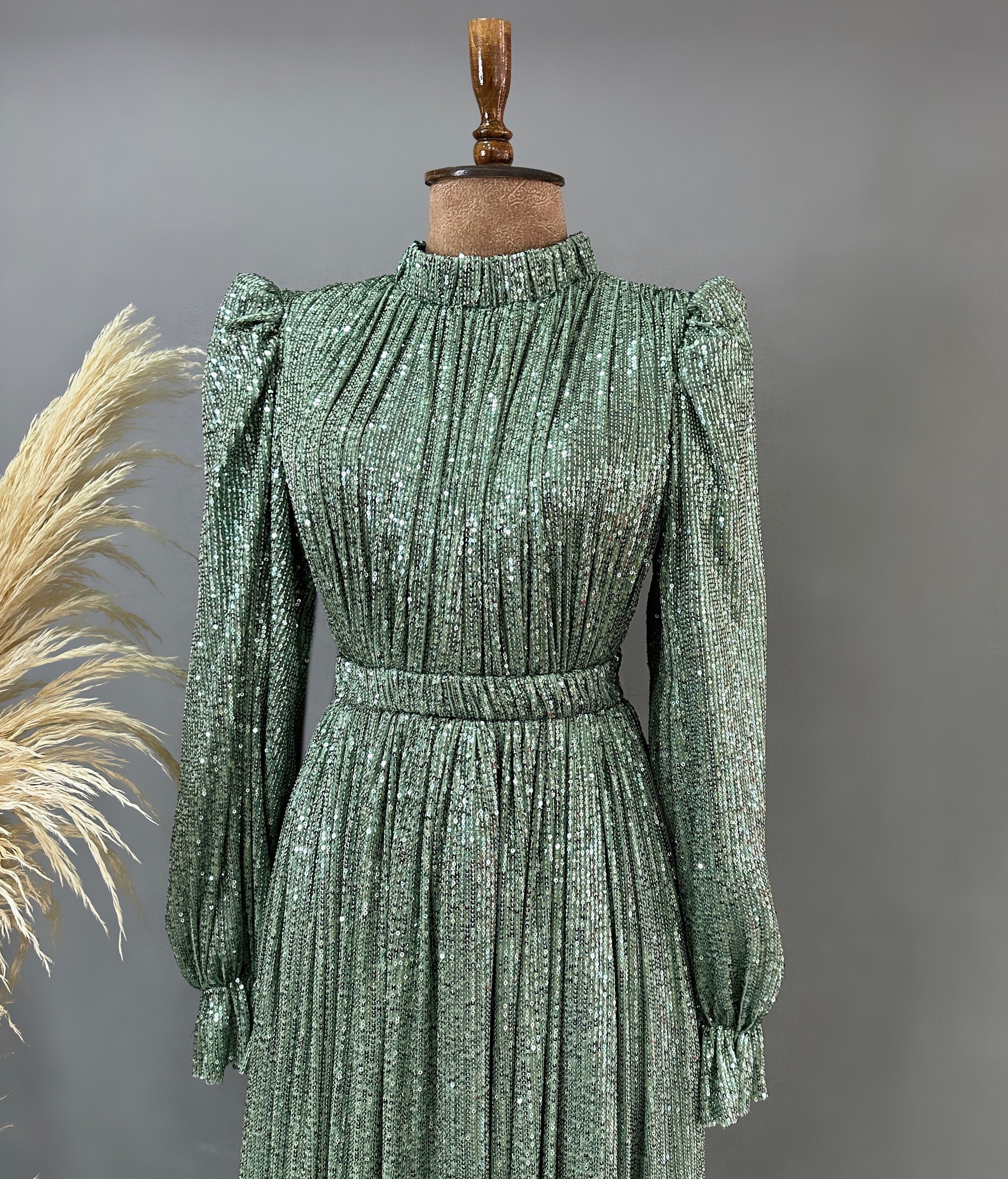 Sparkling Evening Dress Hijab Evening Dress Models Gold Color Evening Dress İslamic Evening Dresses Engagement Dress