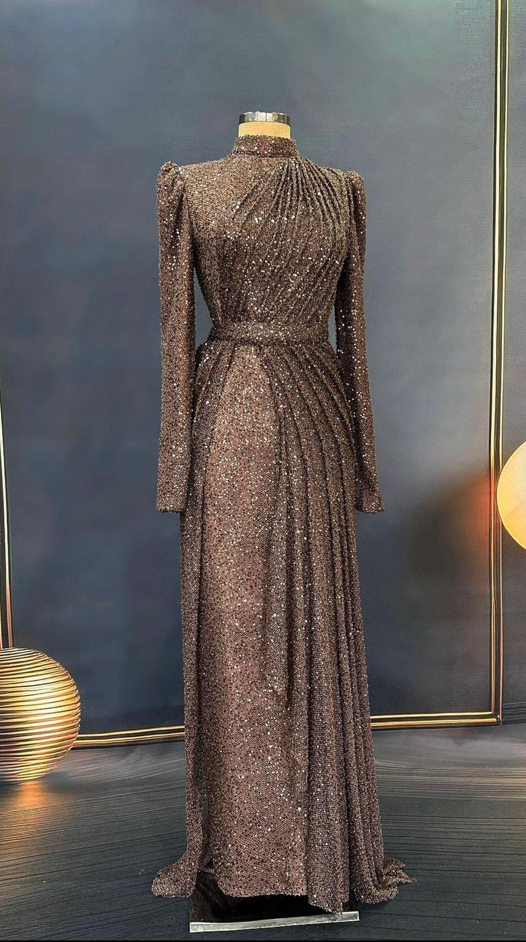 Bronze Color Sparkling Evening Dress Hijab Evening Dress Models Gray, Night Blue Color Evening Dress İslamic Evening Dresses