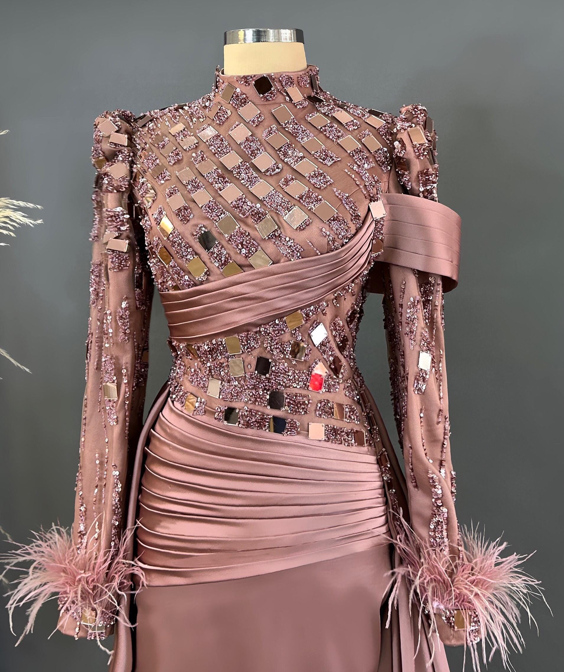 Handmade Brown Bridal Gown Dress for Wedding Engagement Henna Night İslamic Dress Hijab Dress Night İslamic Dress EU Size 38