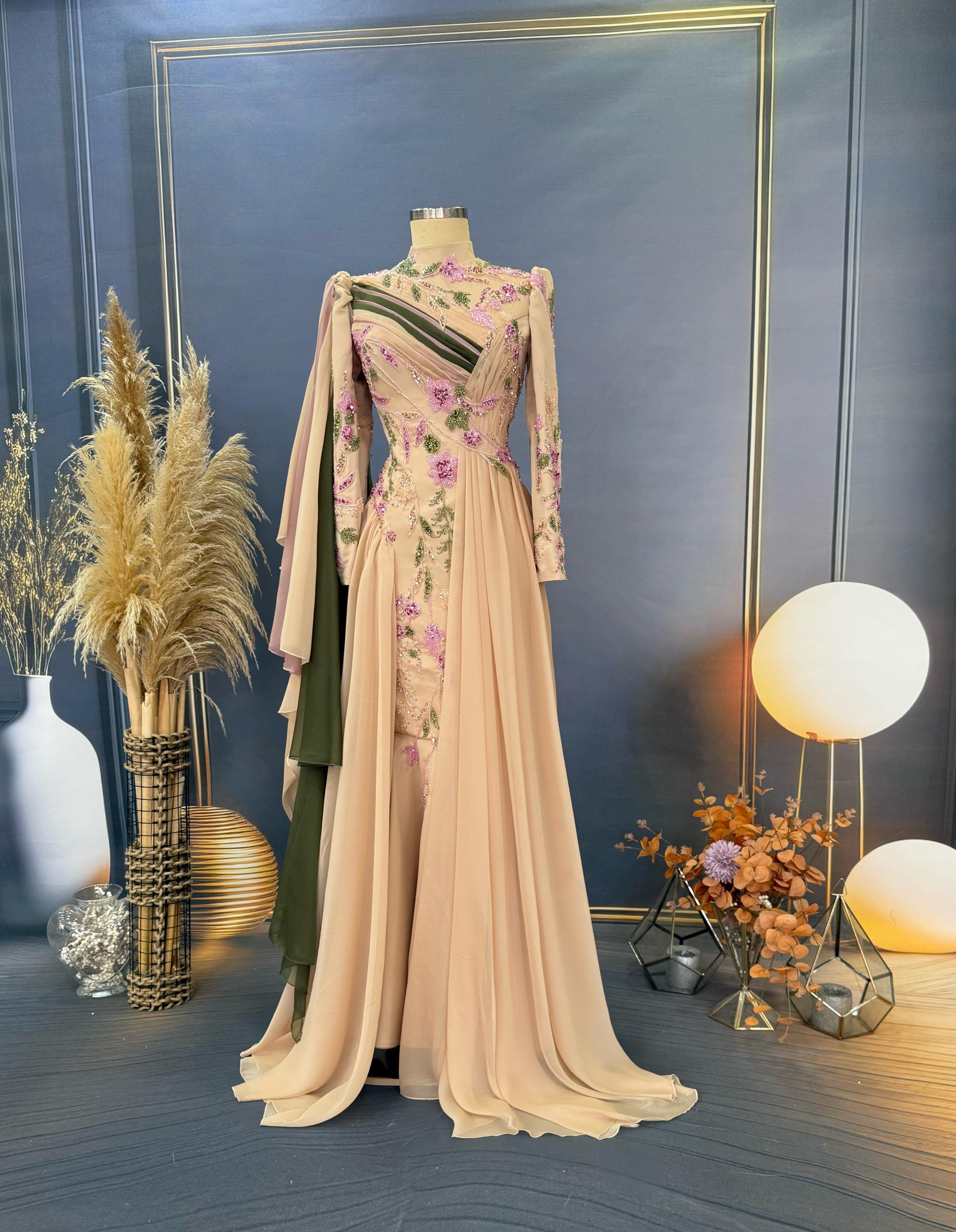 Handmade Bridal Sparkling Gown Dress for Wedding Engagement Henna Night Dress Orange Night Dress