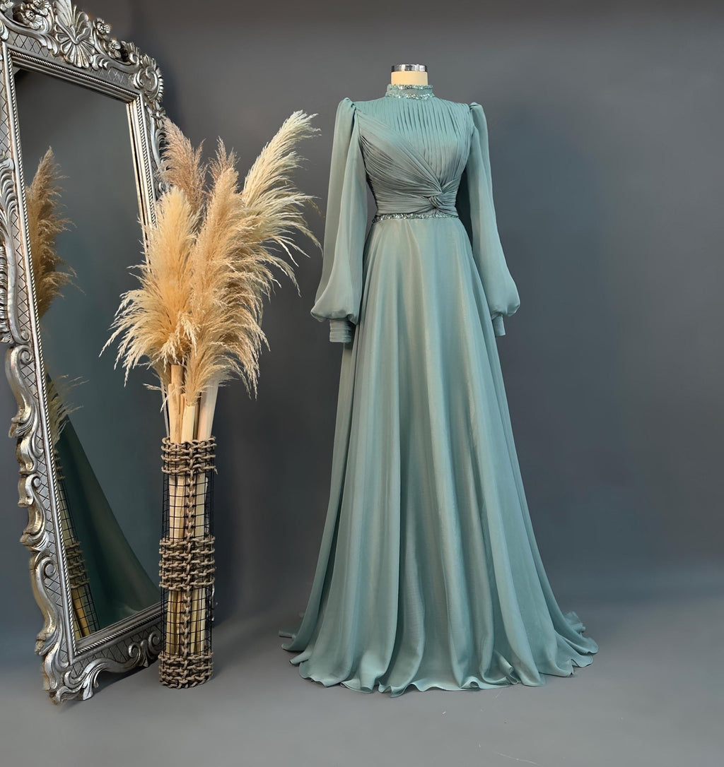 Handmade Bridal Gown Dress for Wedding Engagement Henna Night İslamic Dress Hijab Dress Blue Night Blue Dark Blue İslamic Dress EU Size 38
